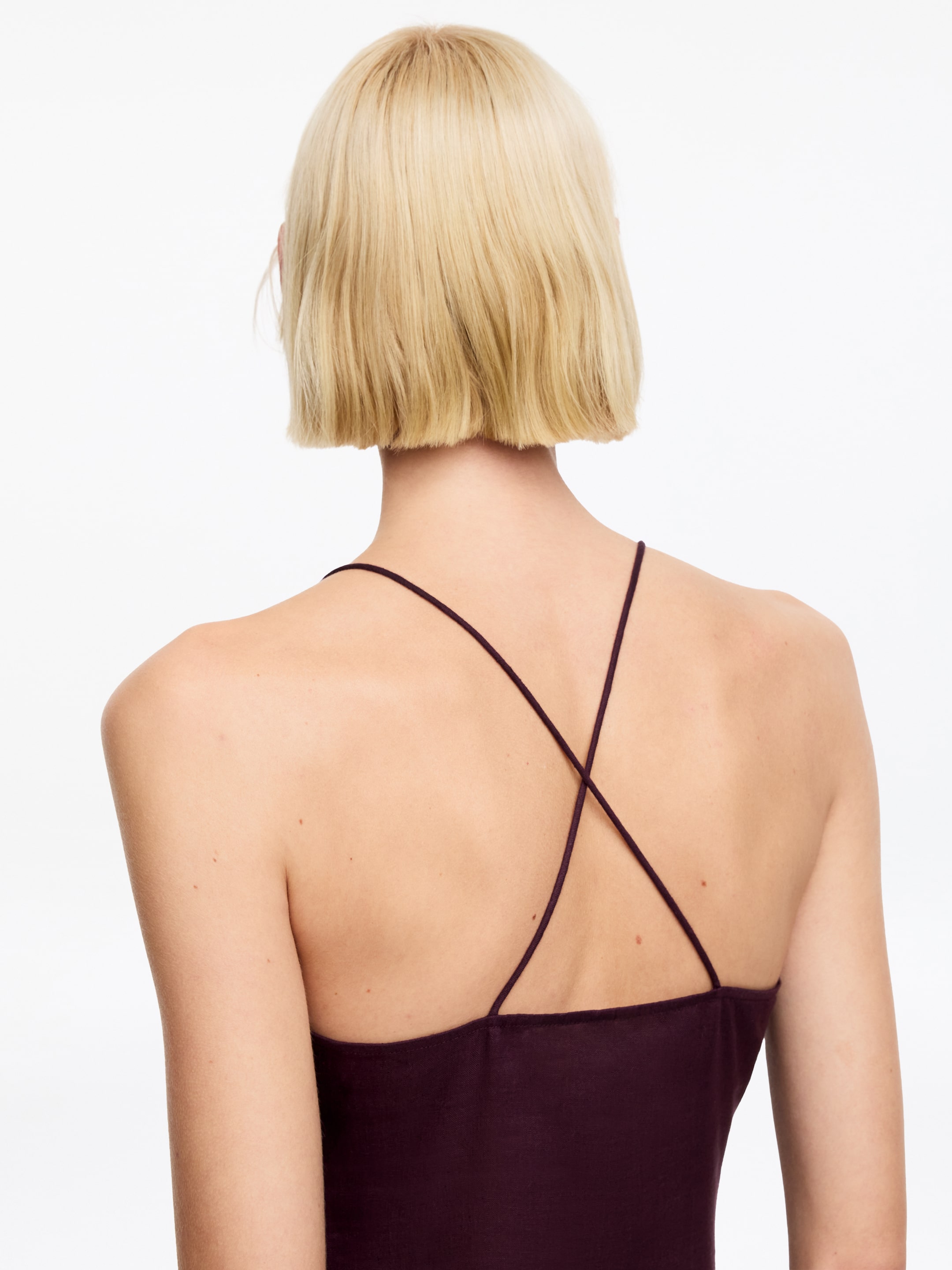 Lniana sukienka midi - Ciemnofioletowy - Wąski fason - Women - StillMedia/Lookbook - 3