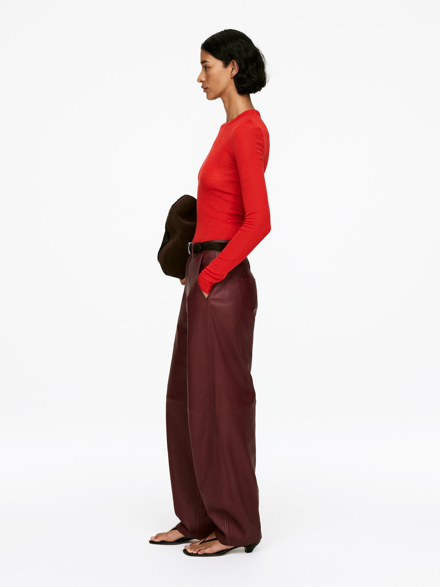Long-Sleeved Merino Top - Red/Black/Dark Grey Melange/Dark Brown/Dark Mustard - 3