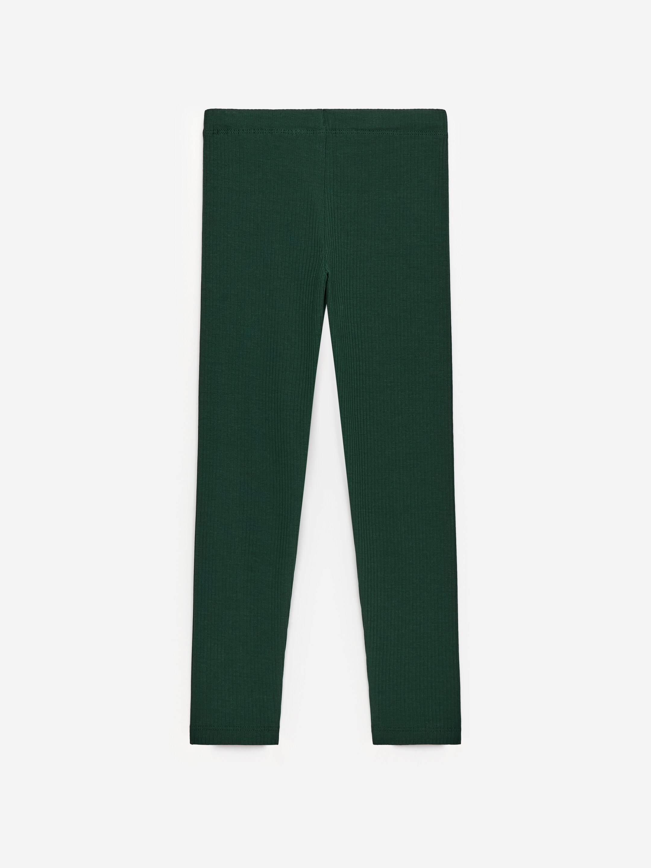 Grotere afbeelding bekijken: Donkergroene leggings hebben een opvallende ribgebreide textuur, met een platte, brede tailleband die het ontwerp compleet maakt.