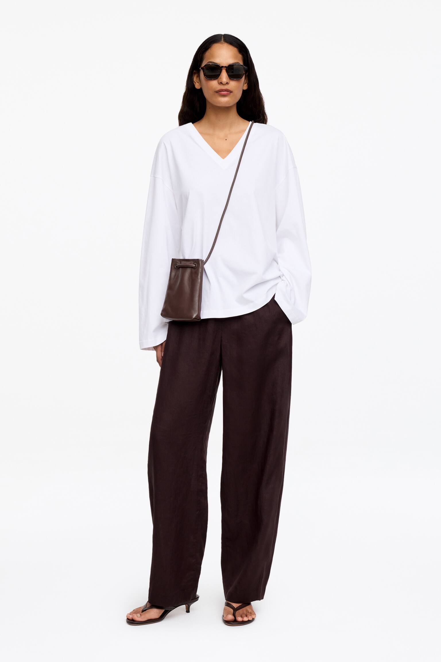 Crossbody-taske i læder - Mørkebrun/Beige - 4