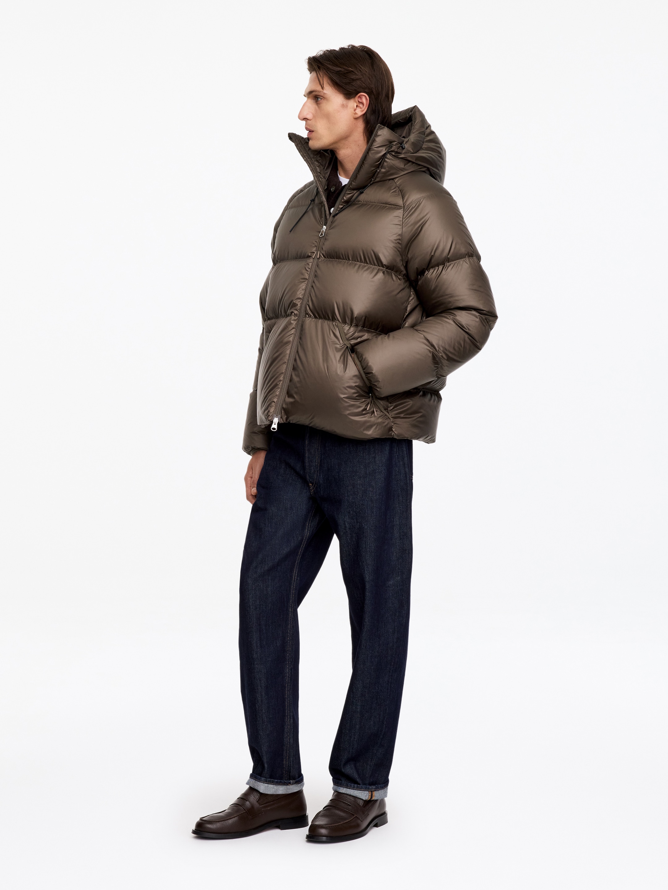 ARKET ACTIVE Hooded Re:Down Puffer - Brown - Regular fit - men - StillMedia/Lookbook - 7