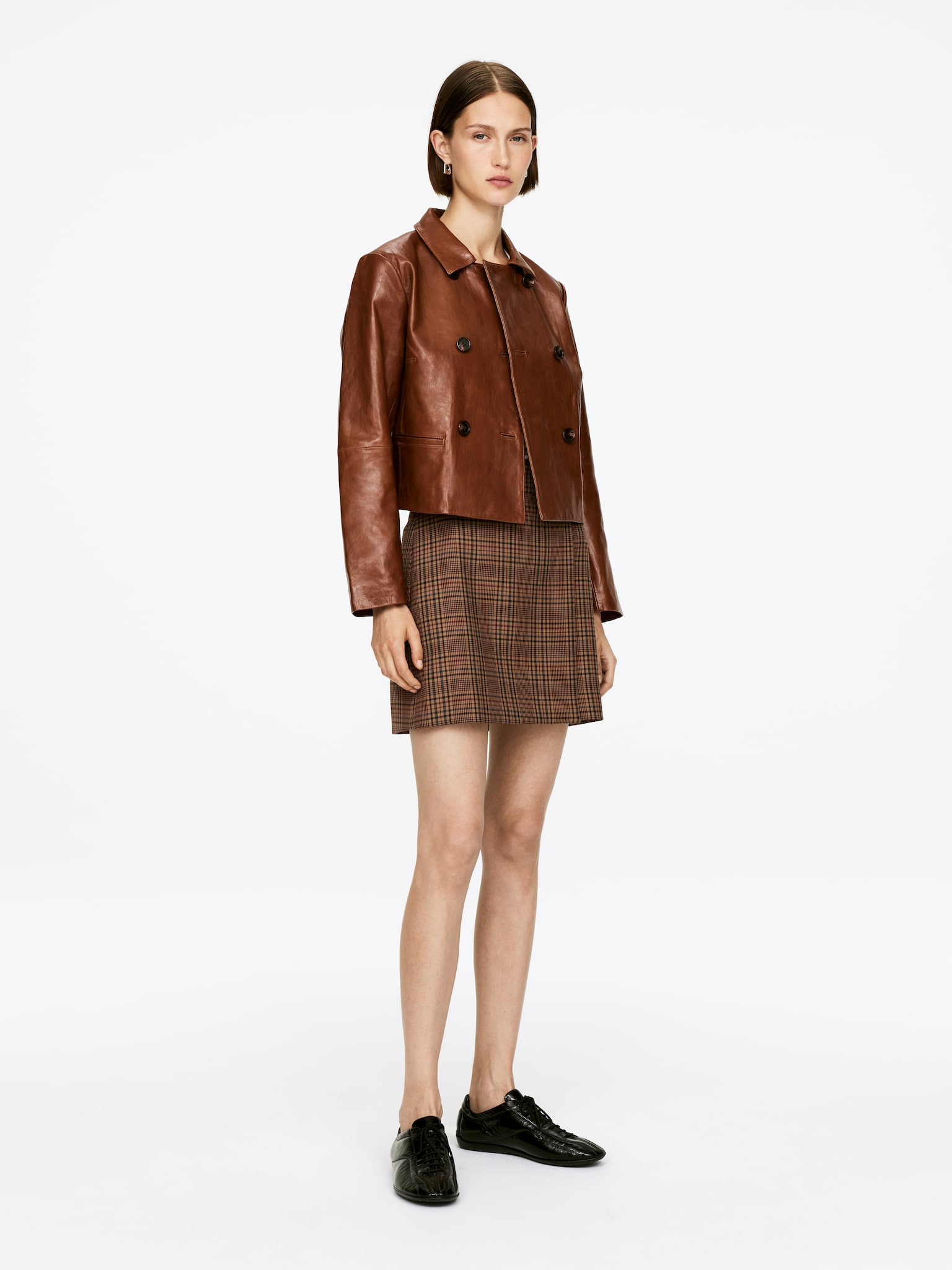 Omslagsskjørt - Mørk beige/rutete - 5