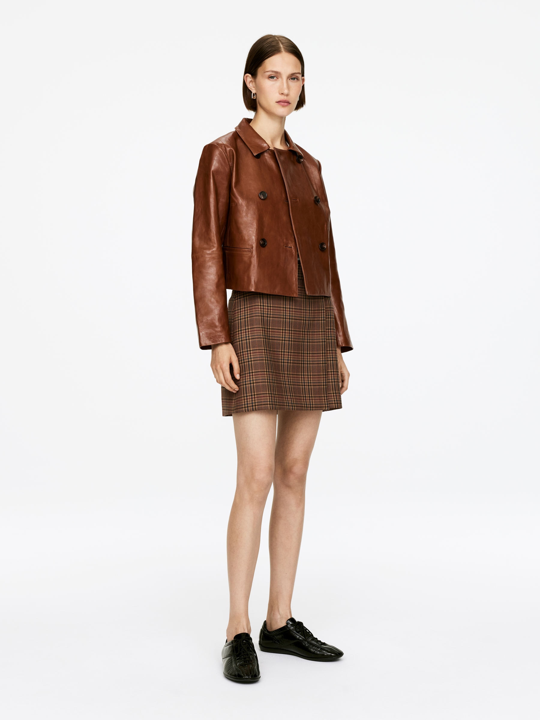 Wrap Skirt - Dark Beige/Checkered - Regular fit - Women - StillMedia/Lookbook - 3