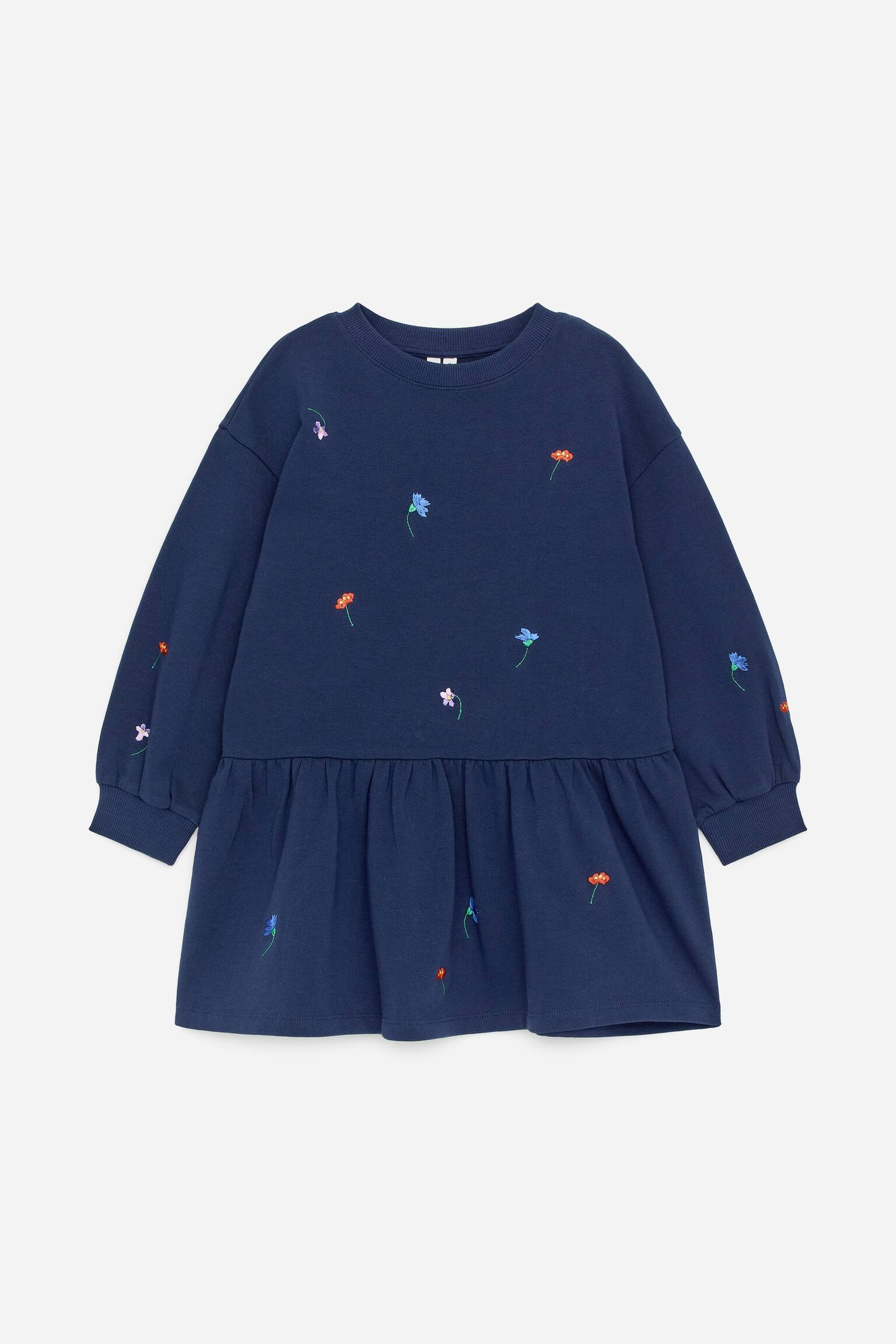 Oversized sweatshirtkjole - Mørkeblå/blomster - 1