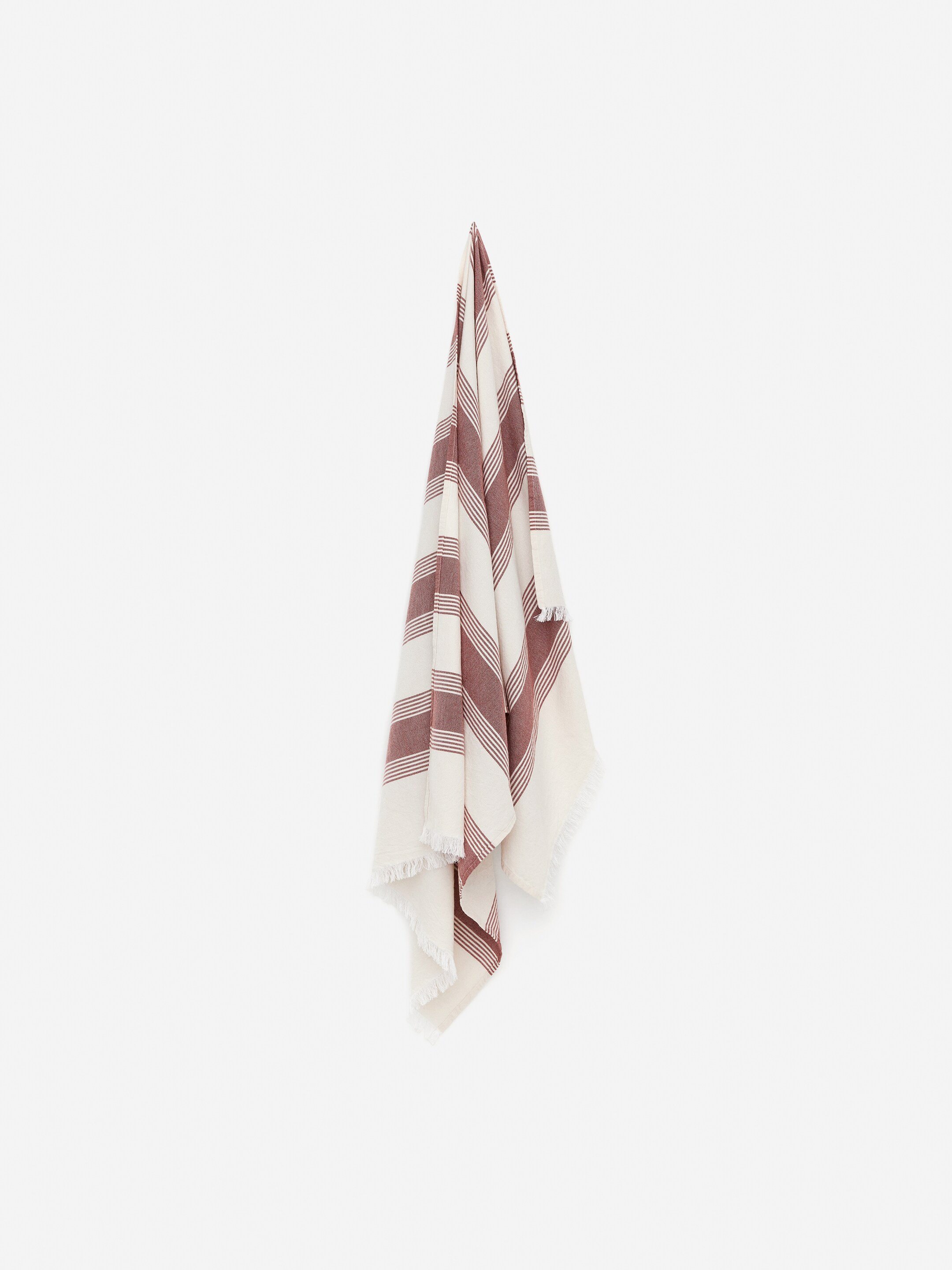 Zobacz większy obraz: Cotton Beach Blanket - Złamana biel / Burgundowy - HOME | H&M PL 1