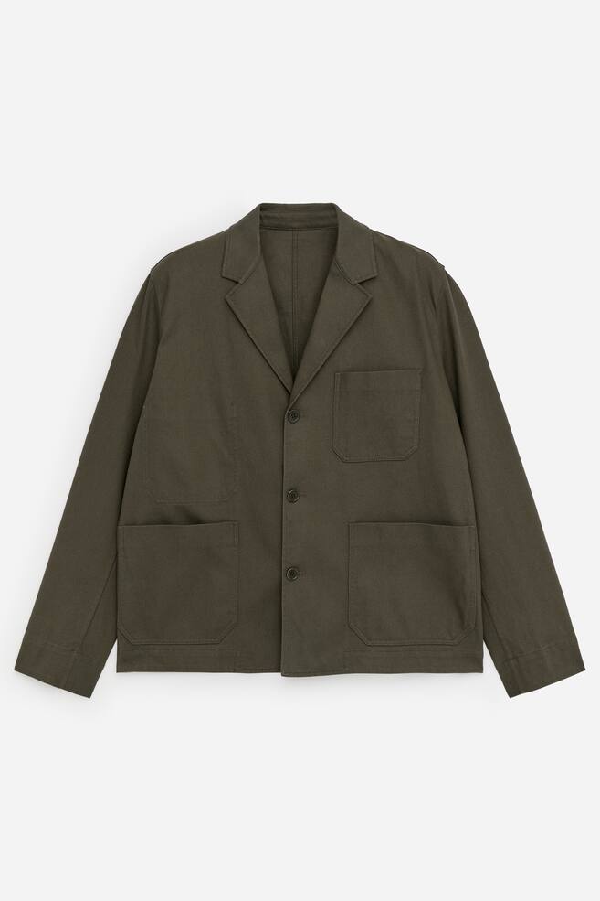 Relaxed Cotton-Linen Blazer - Khaki Green/Dark Blue/Beige - 1