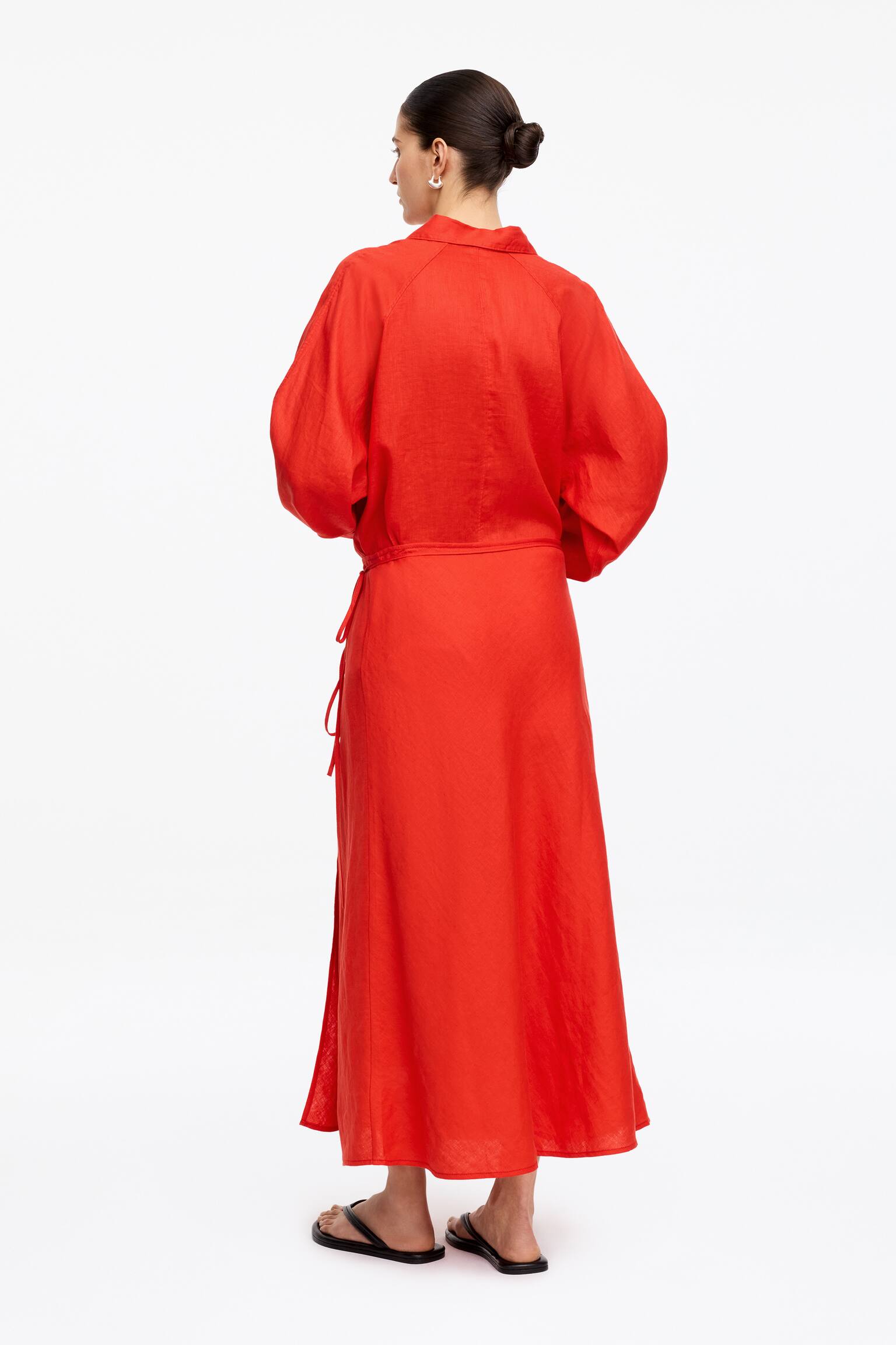 Omlottkjol i linne - Röd/Black - 4