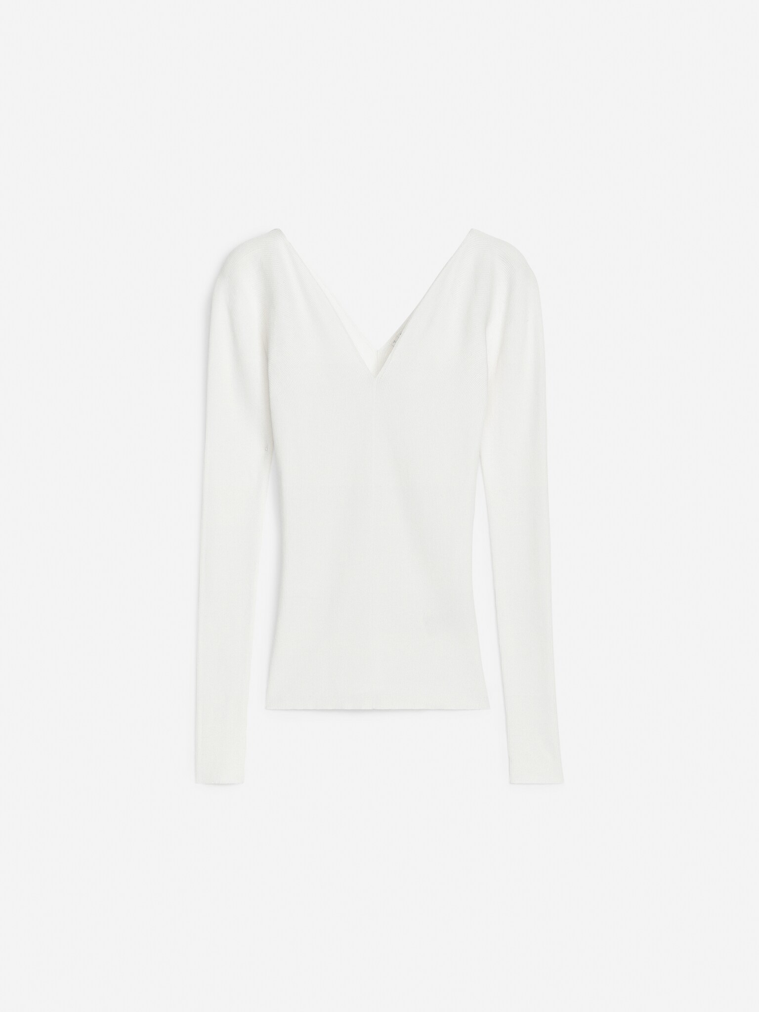 Haut côtelé à col en V - Blanc