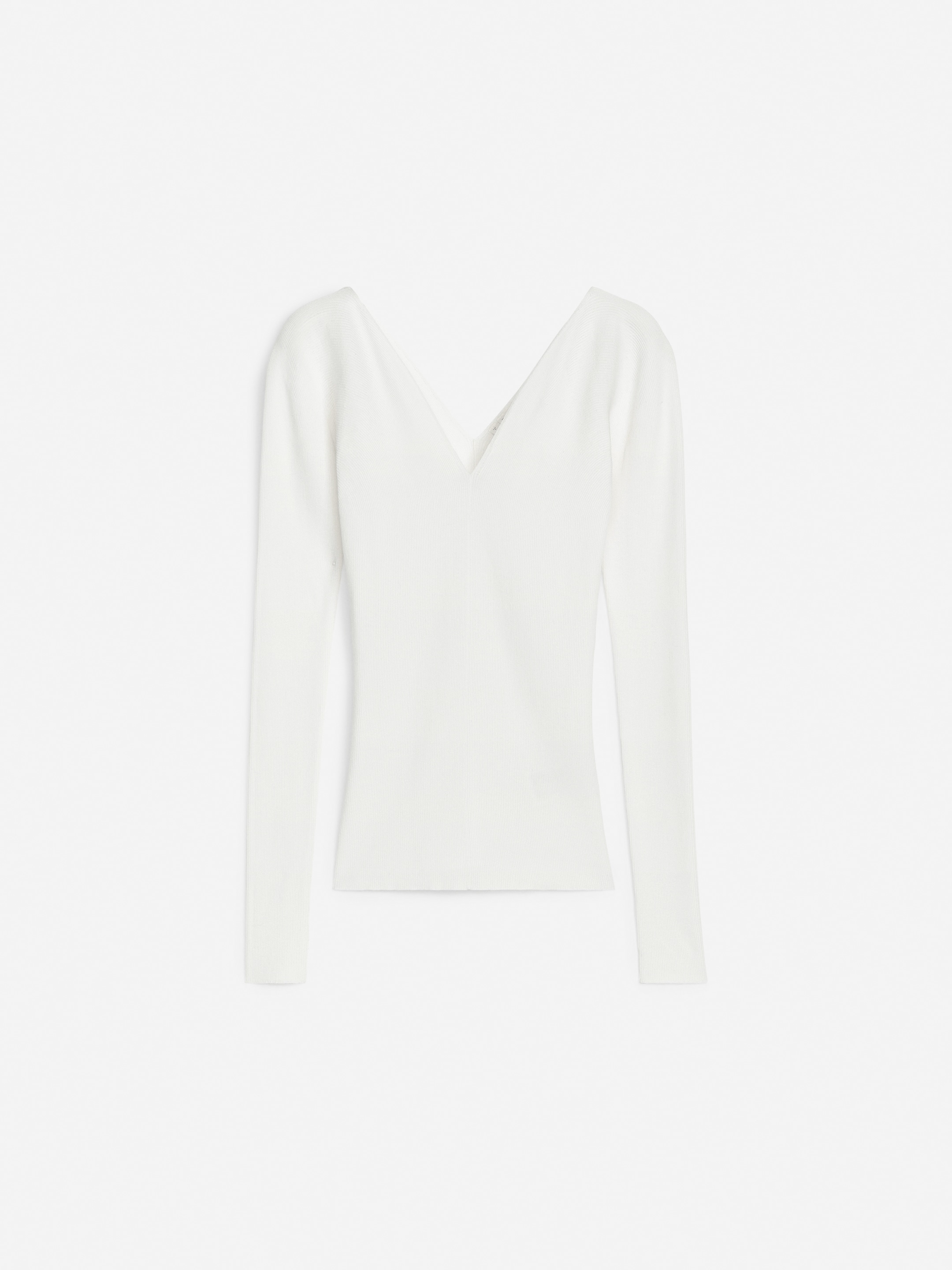 Maglia a coste con scollo a V-White-12332