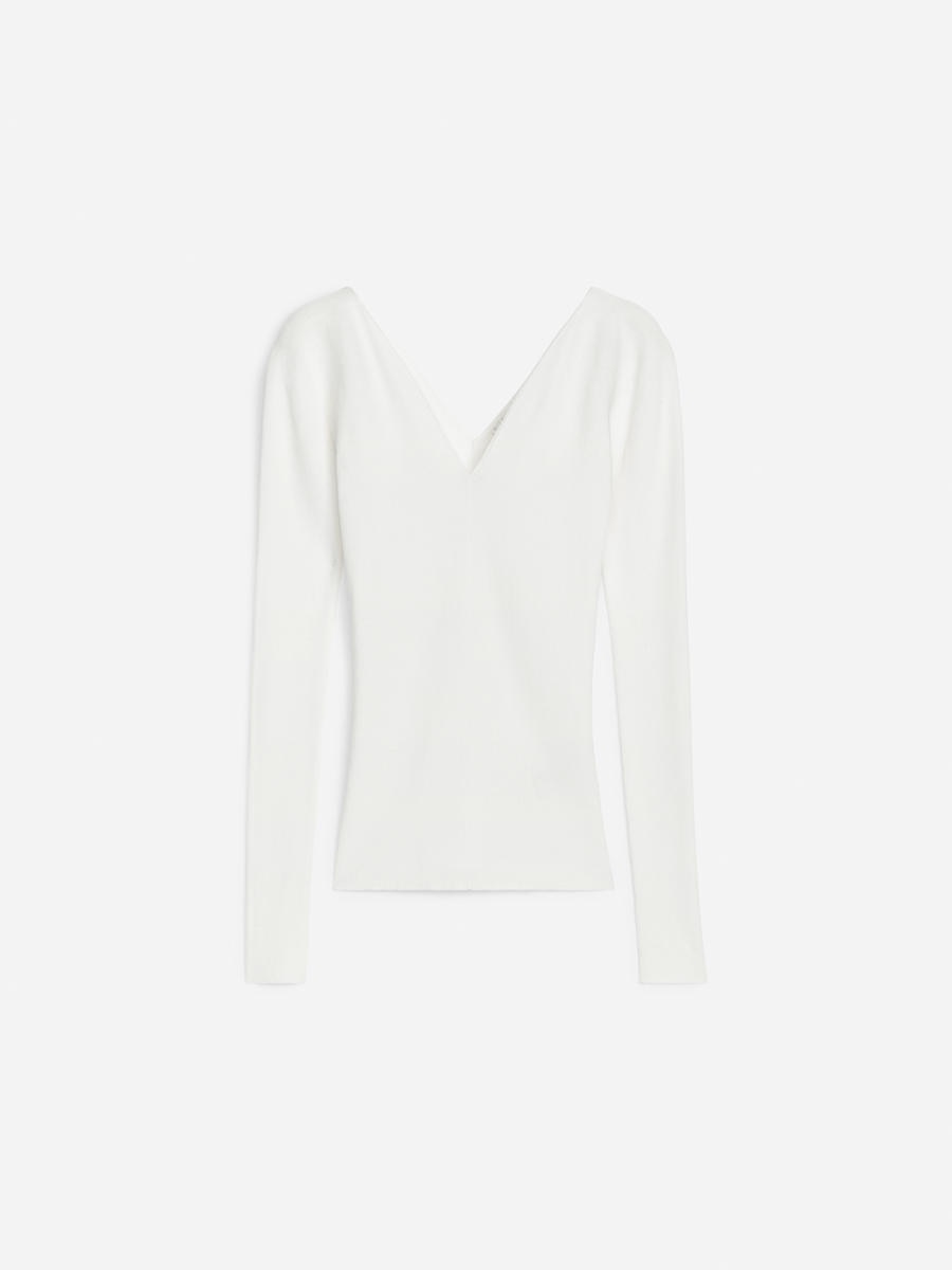 ARKET Women's  V-Neck Rib Top White,  size XXS