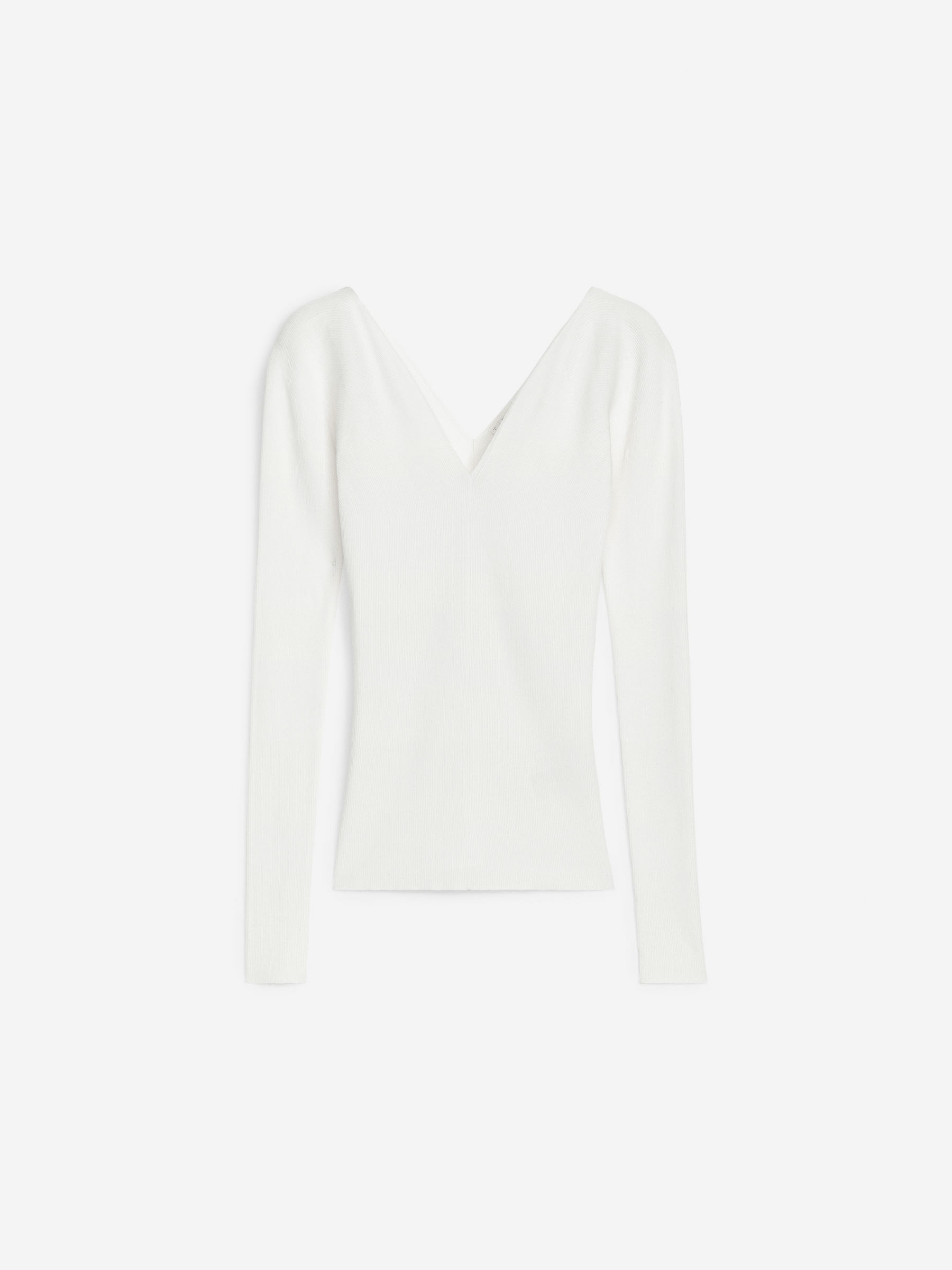 Geripptes Oberteil mit V-Ausschnitt - Weiß - Slim Fit - Damen - StillMedia/DescriptiveStillLife - 1