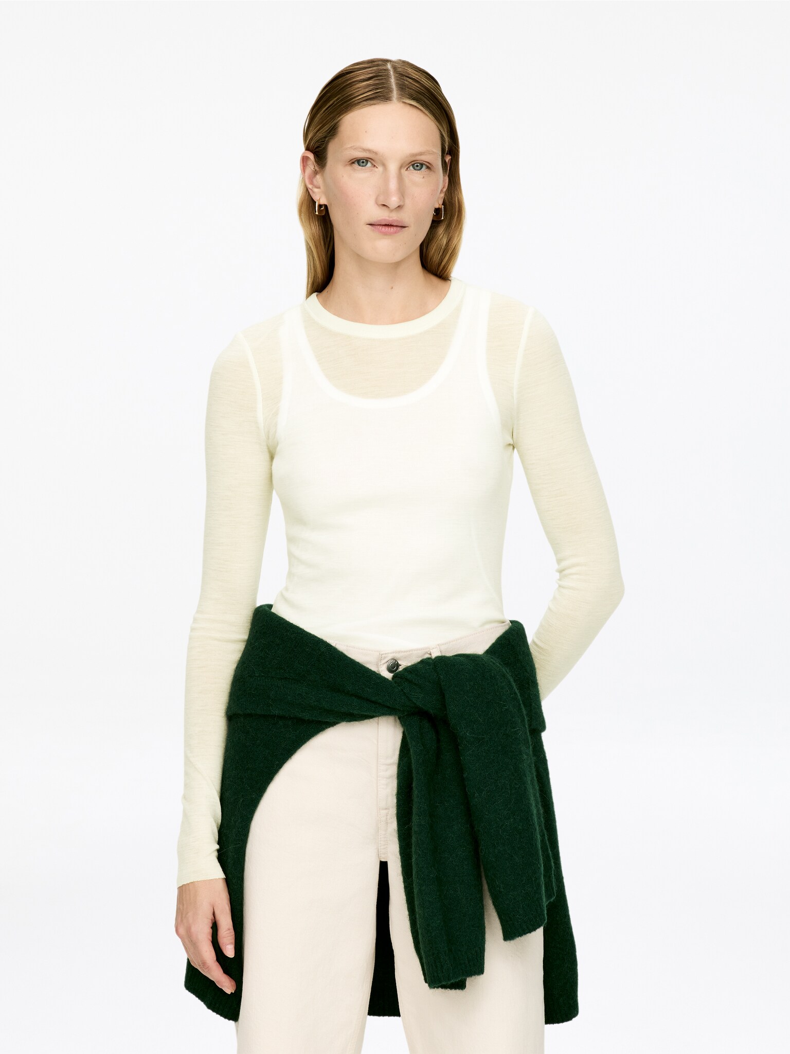 Long-Sleeved Merino Top - Beige/Donkerbruin/Dark Grey Melange/Black/Rood/Donker mosterdgeel - 2