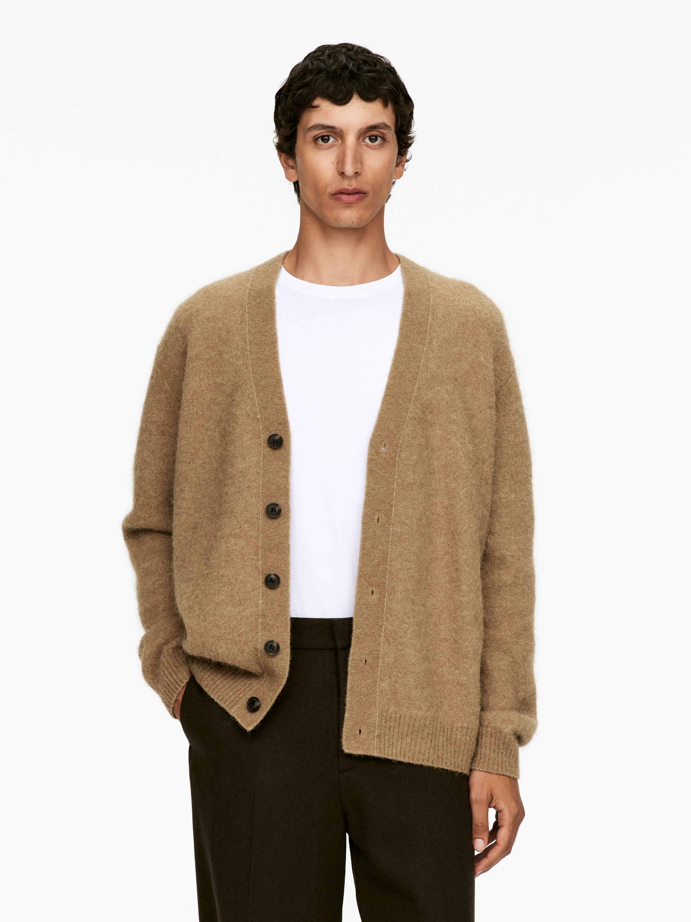 Wool-Alpaca Blend Cardigan - Dark Beige/Dark Red/Brown/Dark Blue