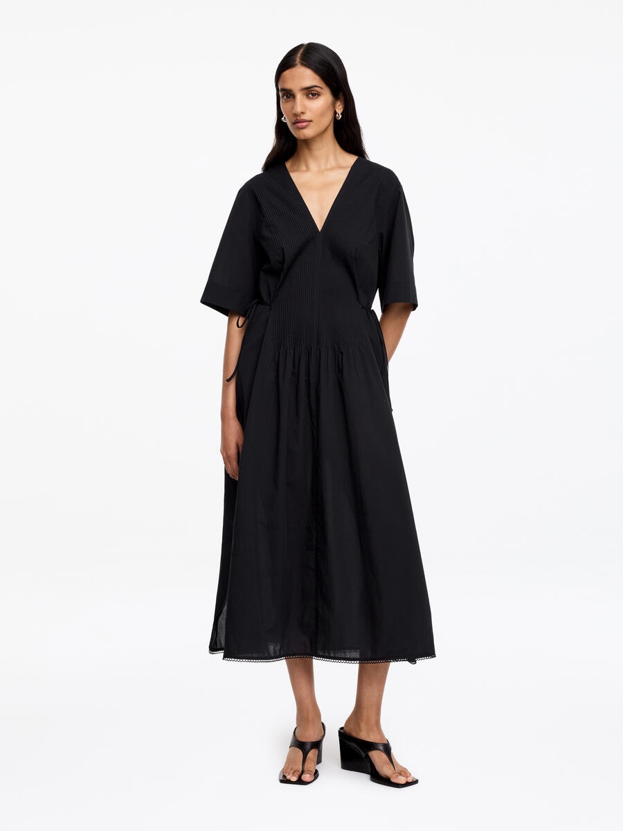 ARKET Women's  Lace-Trim Cotton Voile Dress Black,  size S