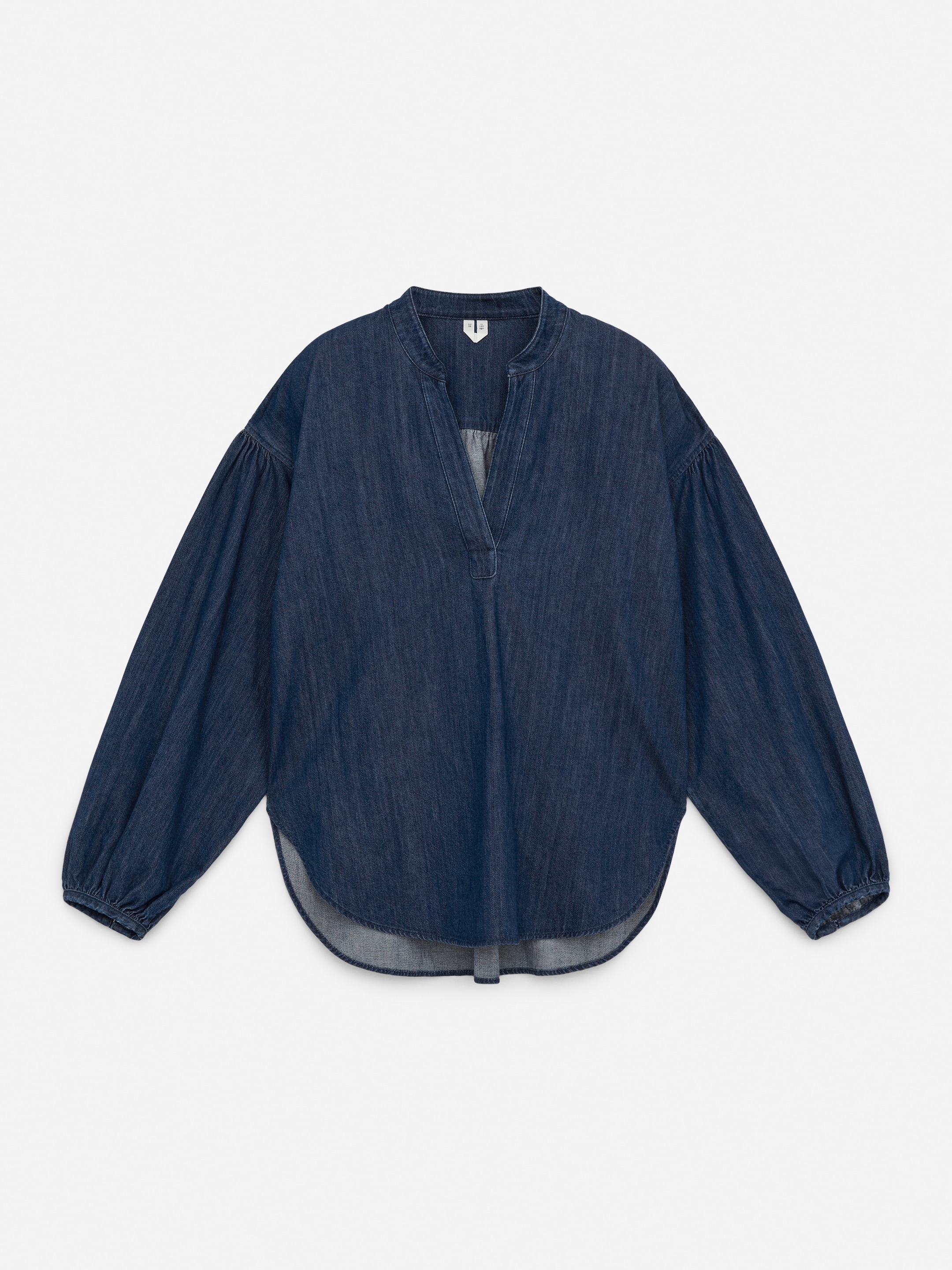 Volume-Sleeve Denim Blouse-#79829D-14396