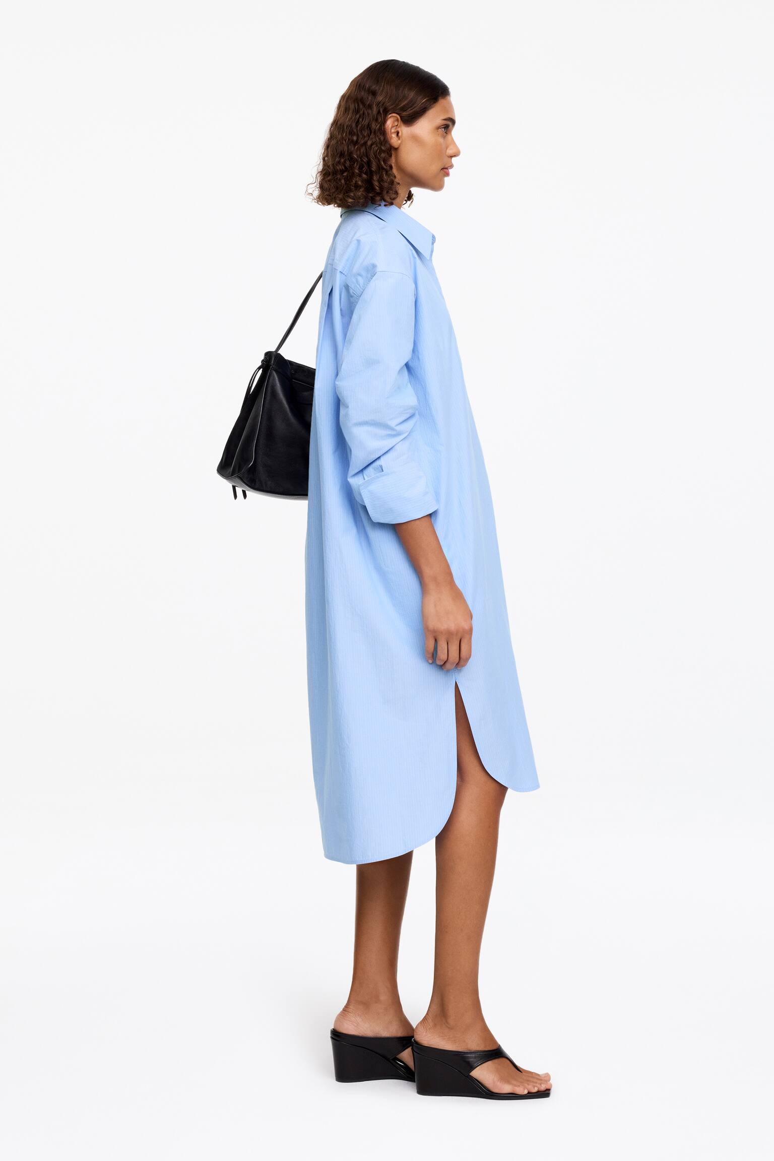 Weites Hemdkleid aus Baumwolle-Blau/Streifen - 3