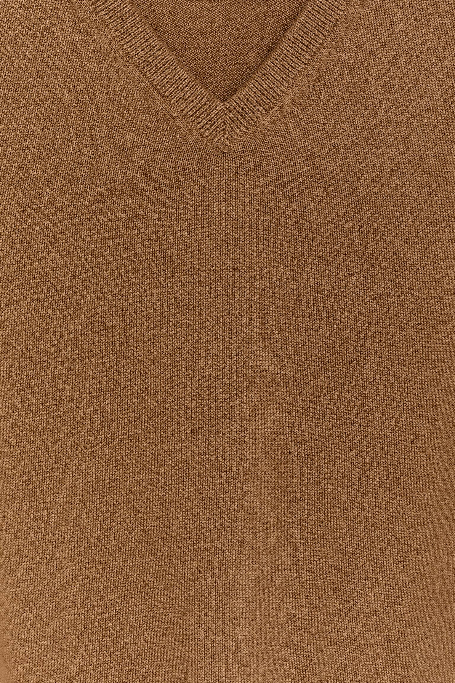 Sveter s výstrihom do V z bavlny a vlny - Hnedá/Sivá melírovaná - 5