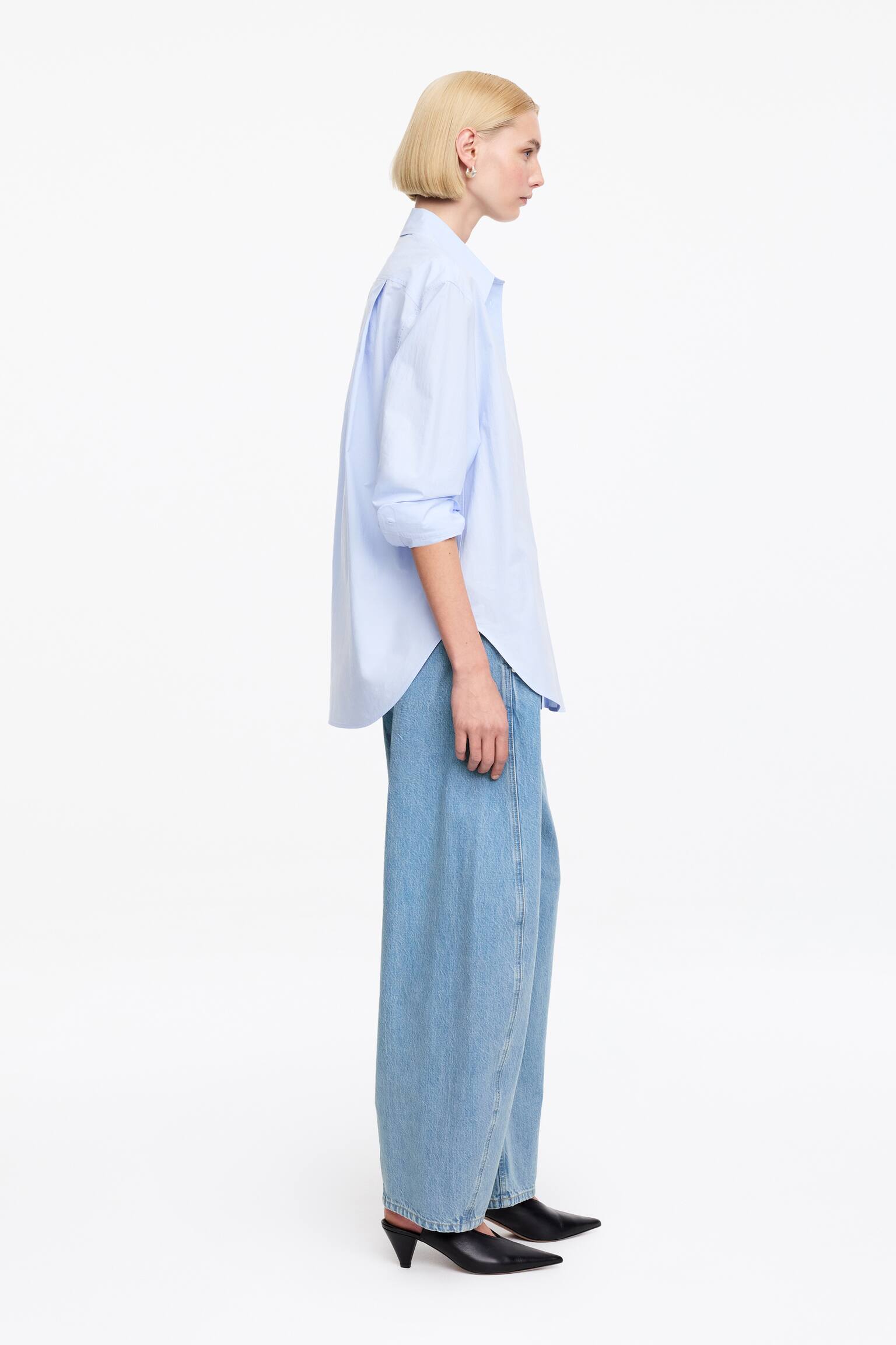 Calças de ganga de corte barrel - Azul médio/Branco/Azul com lavagem/Azul claro - 3