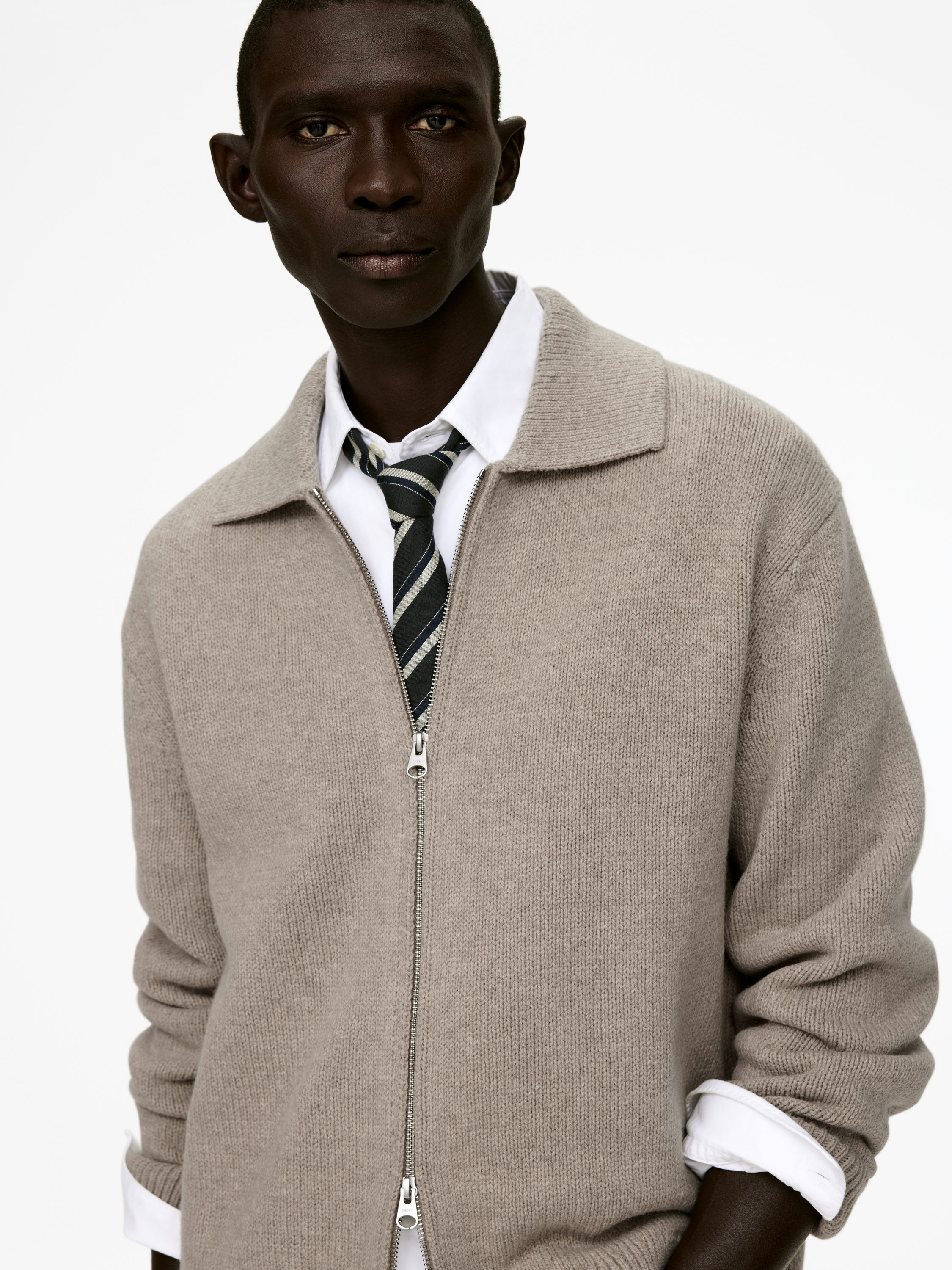 Wool Zip Cardigan - Beige - Regular fit - Men - StillMedia/Lookbook - 3