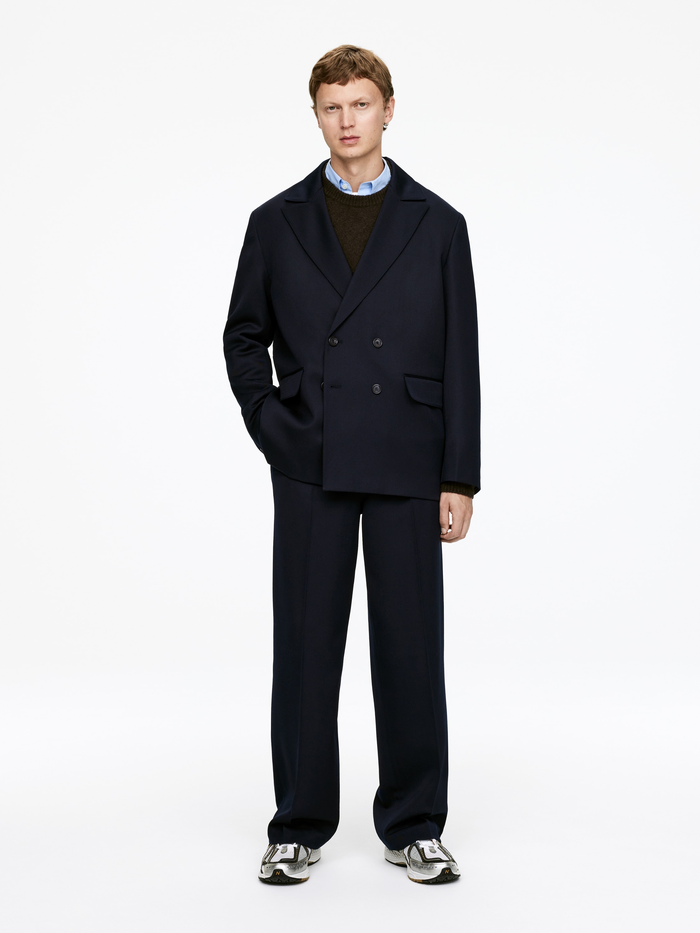 Dubbelknäppt kavaj i ull - Mörkblå