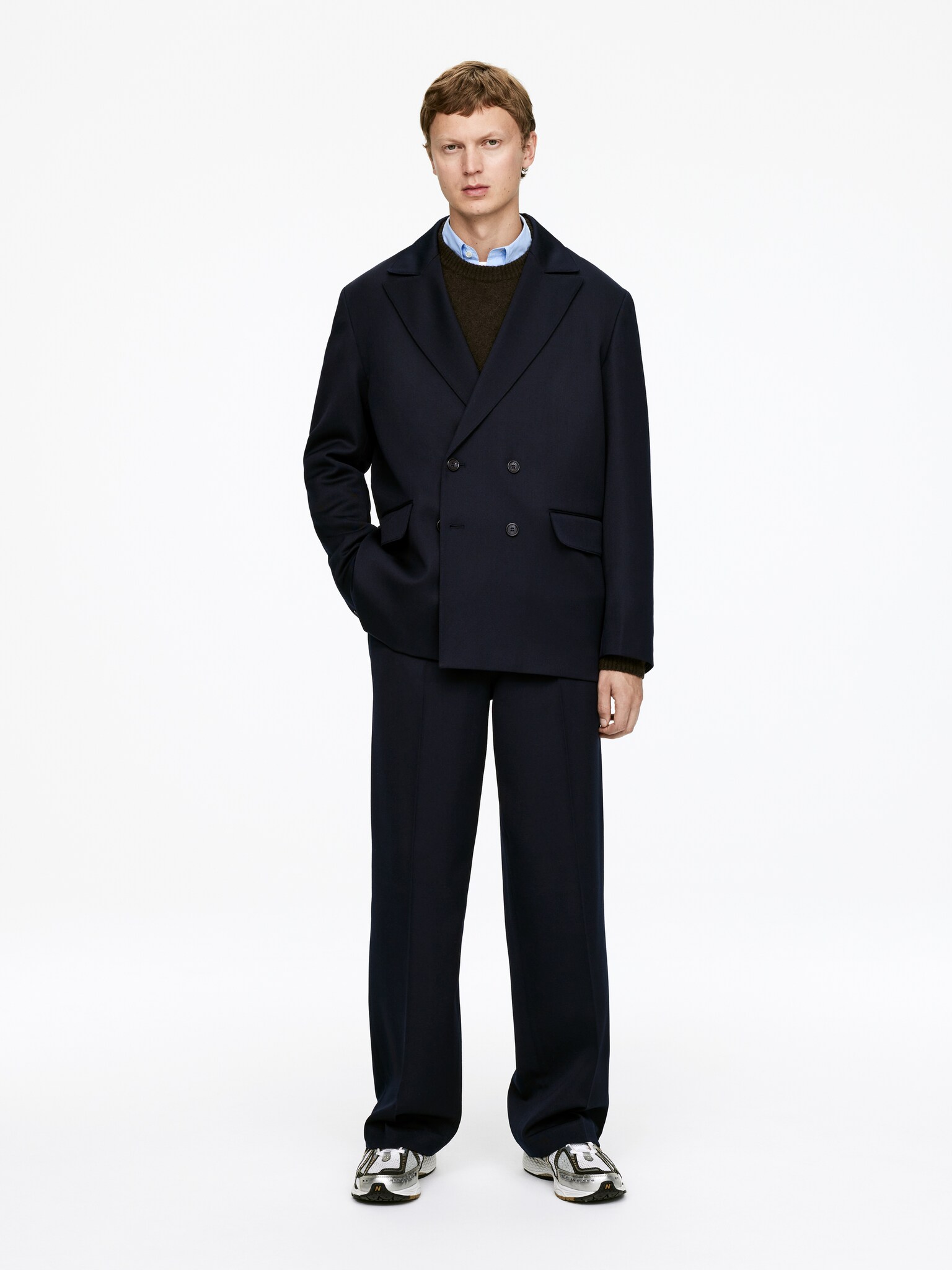 Double-Breasted Wool Blazer - Dark Blue