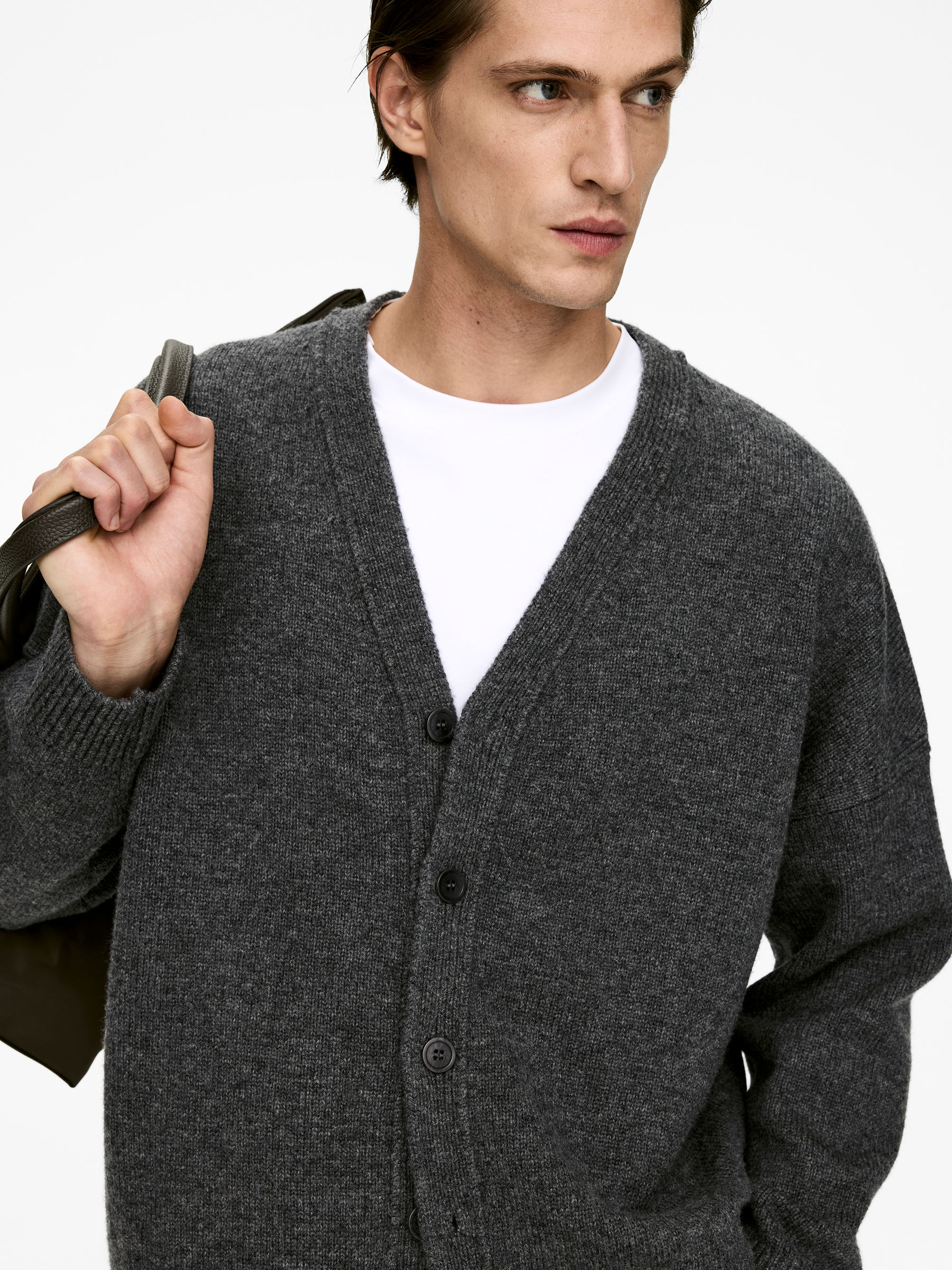 Cardigan en laine col en V - Gris foncé - Loose fit - Homme - StillMedia/Lookbook - 6
