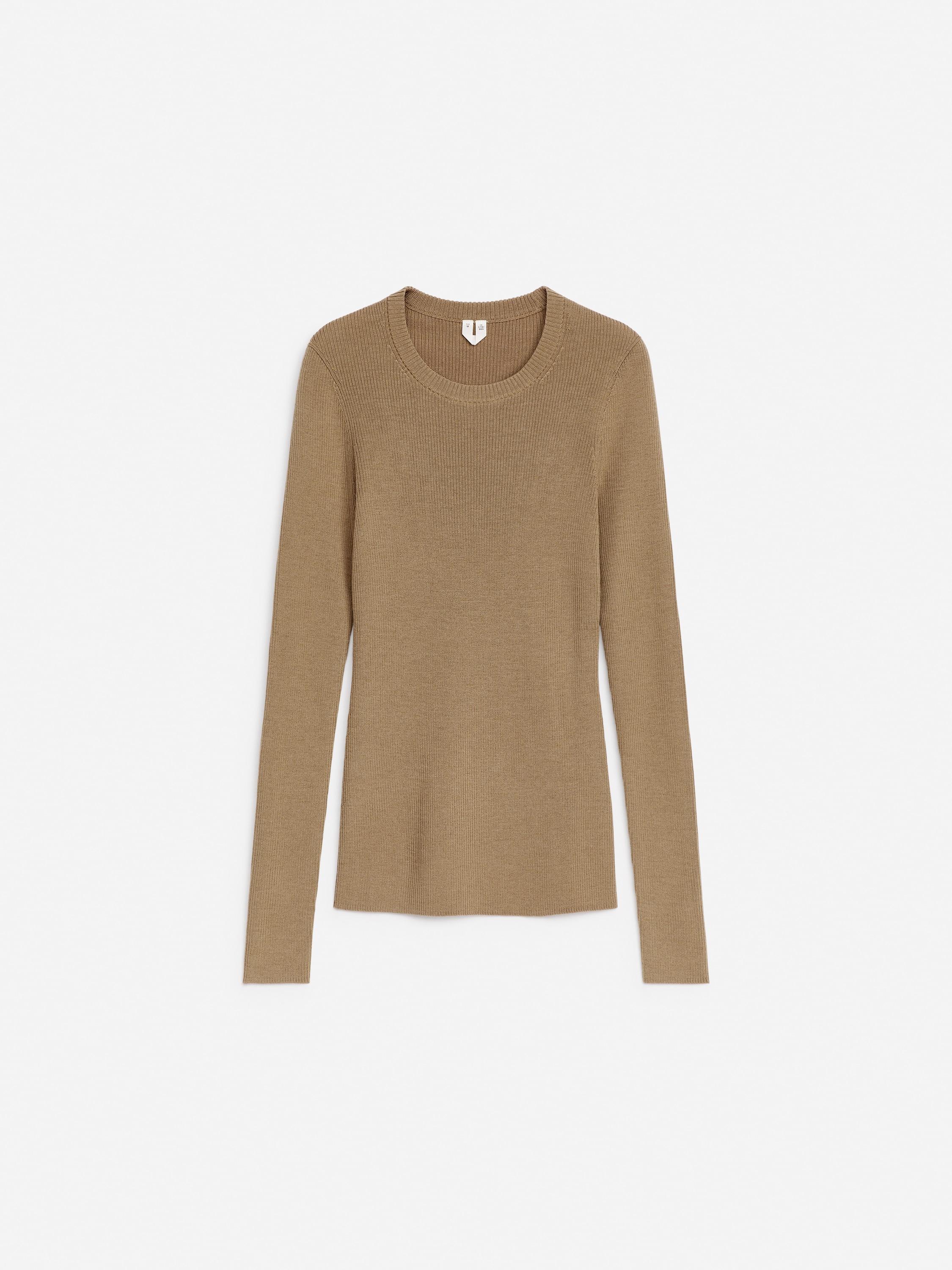 Rib-Knit Merino Top - Dark Beige/Black