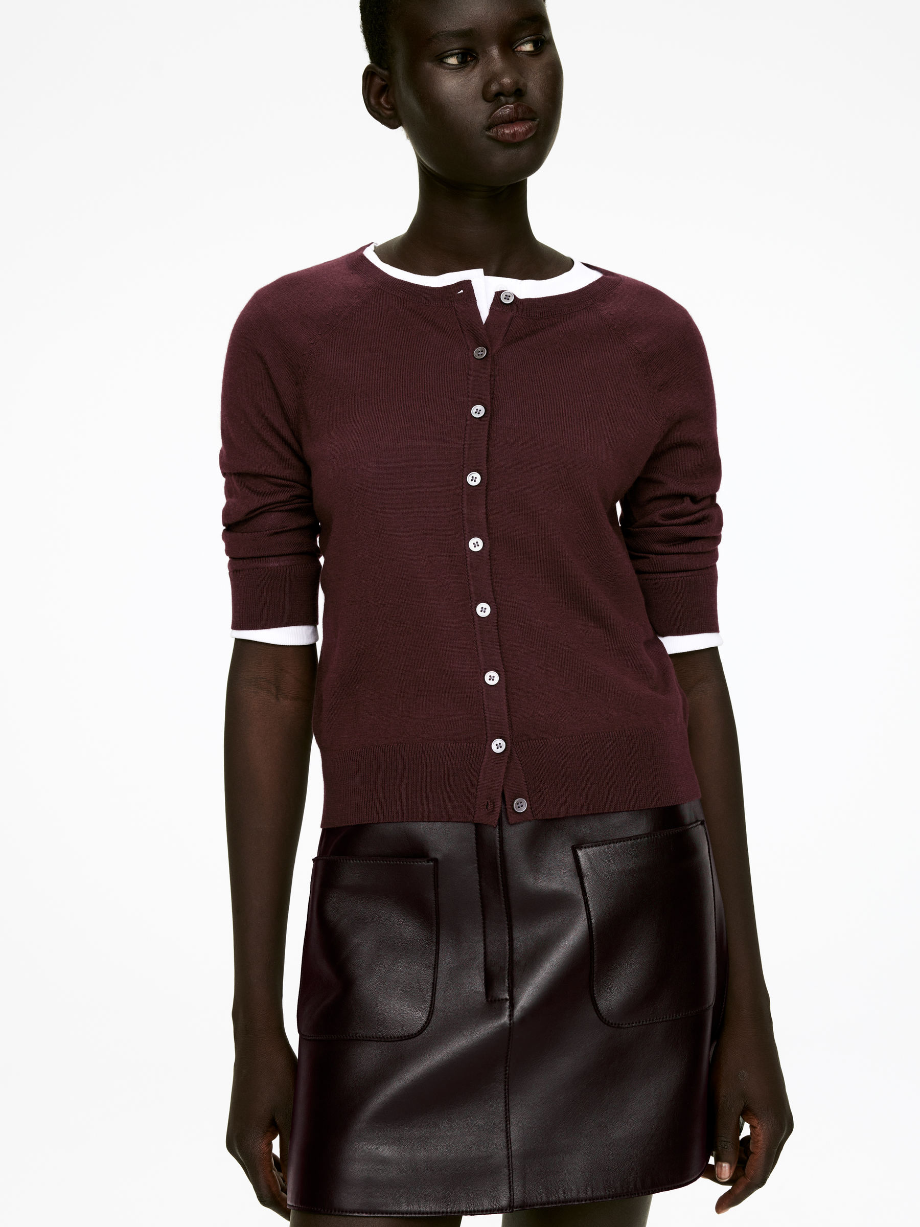 Merino Wool Cardigan - Burgundy - Slim fit - Women - StillMedia/Lookbook - 5