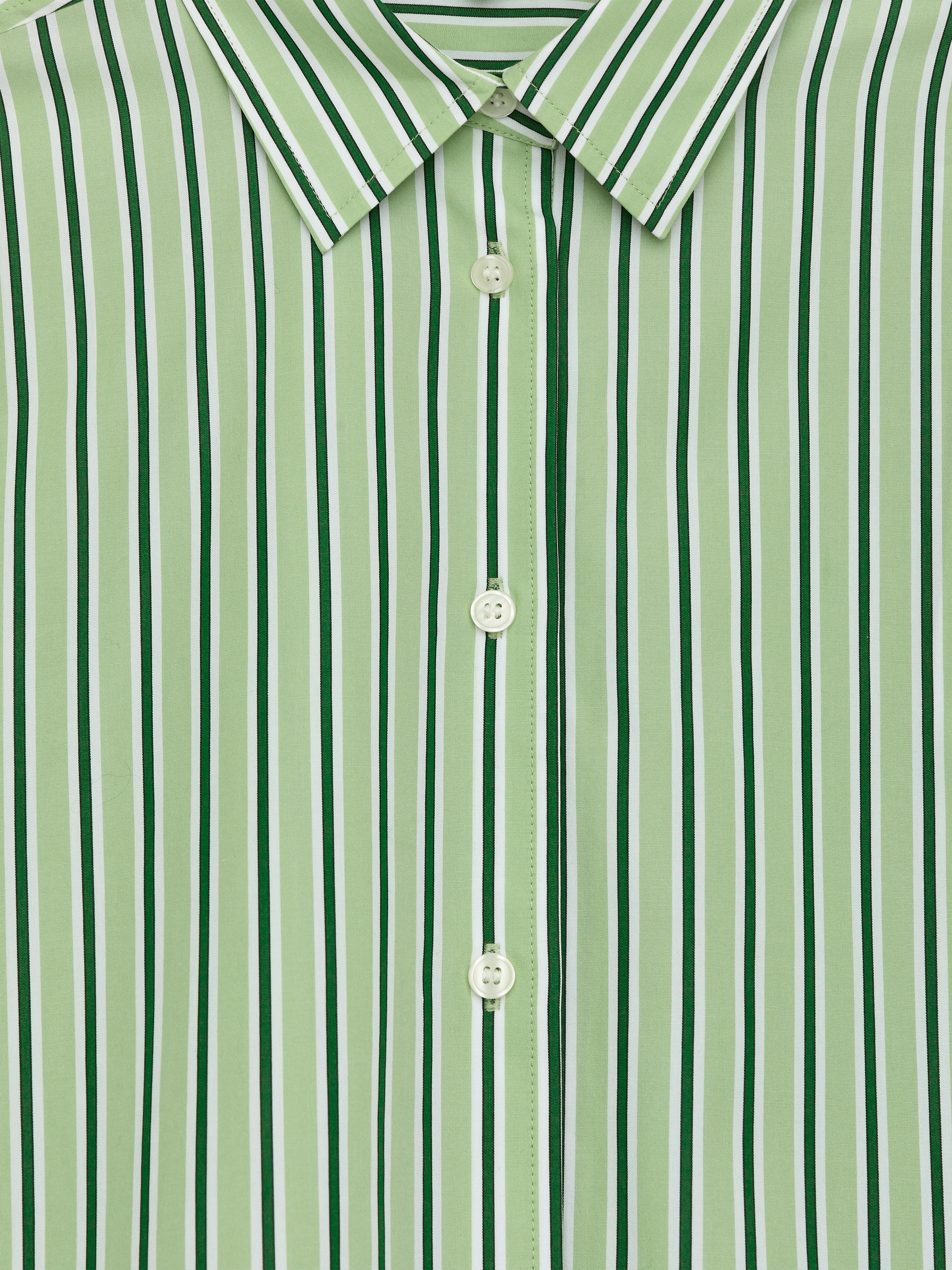 Wide-Sleeve Cotton Shirt - White/Green - Relaxed fit - Women - StillMedia/DescriptiveDetail - 1