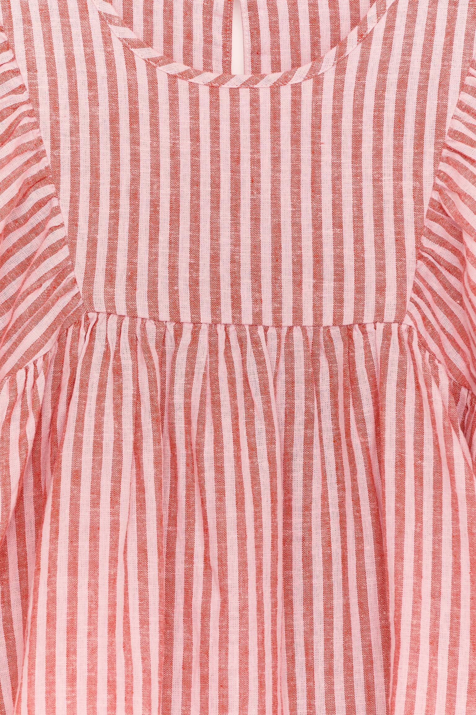 Klänning i linne och bomull - Röd/vit - 2