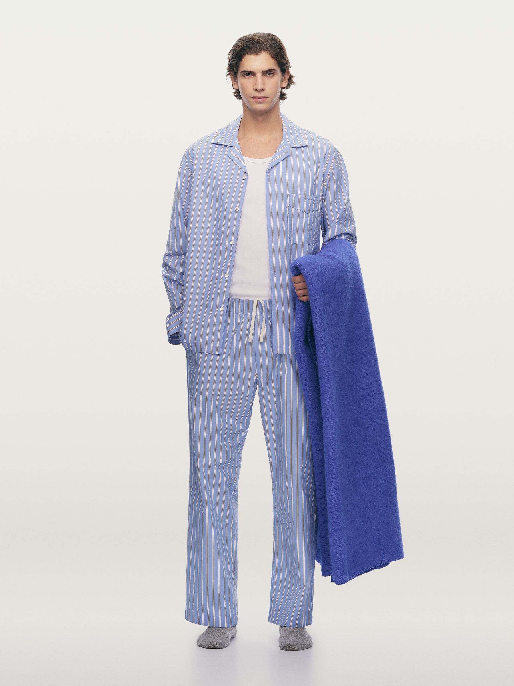 Poplin Pyjama Trousers - Blue/Striped - Loose fit - Men - StillMedia/Environmental - 1