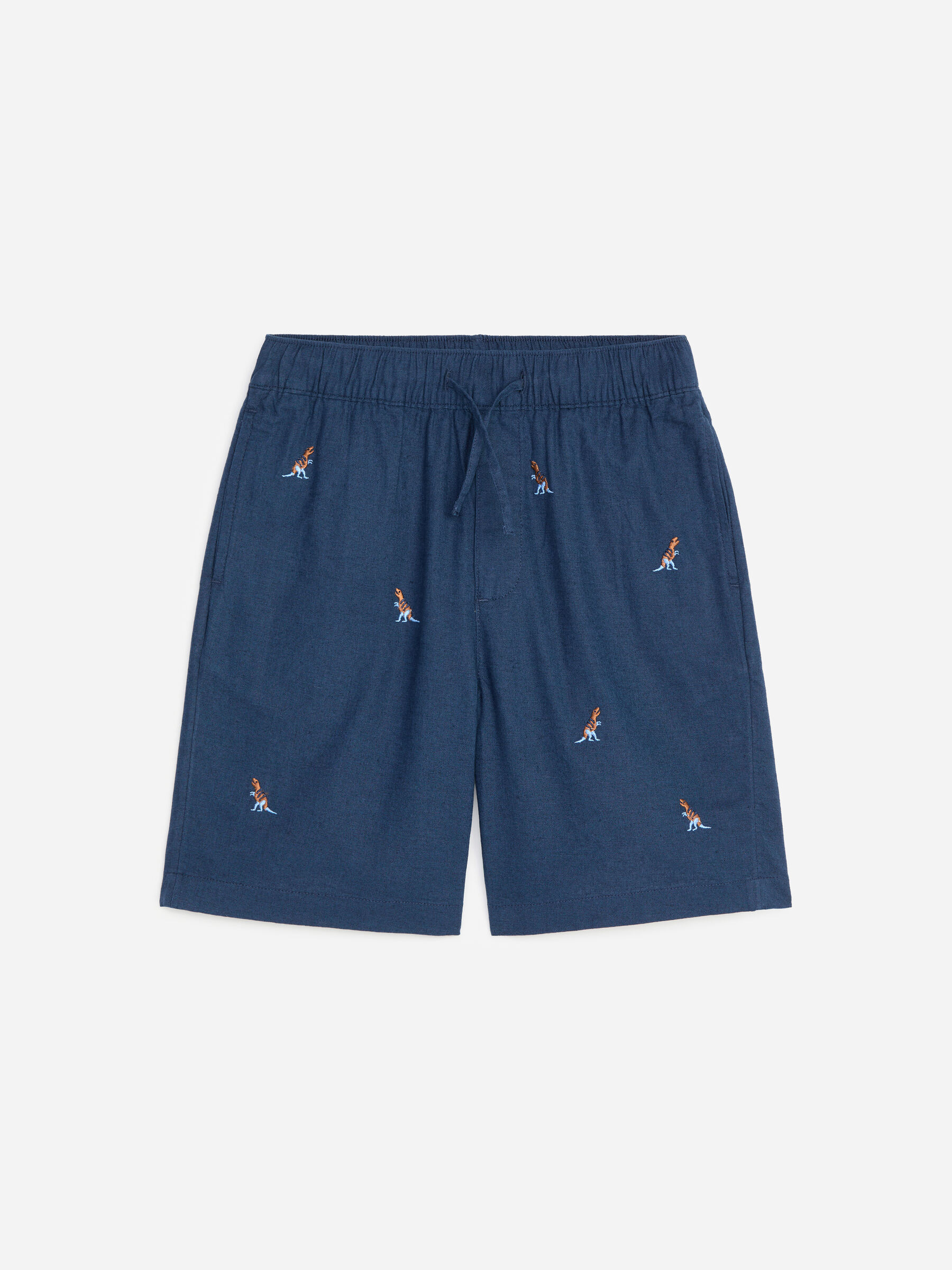 Short brodé en lin mélangé-#31344A-19399