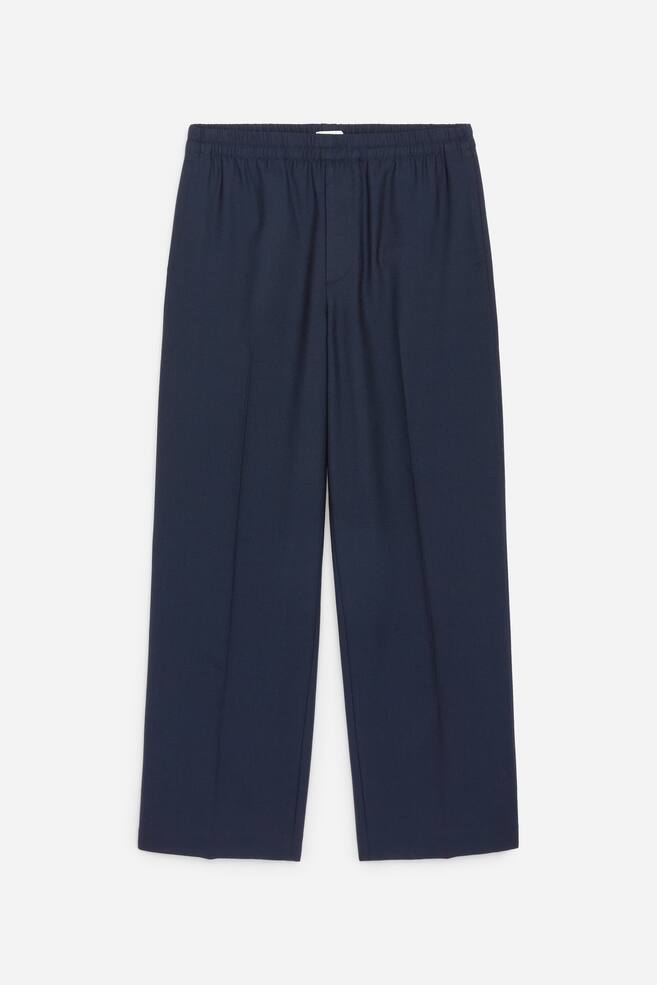 Pantalon large à enfiler en toile nattée - Bleu foncé - 1