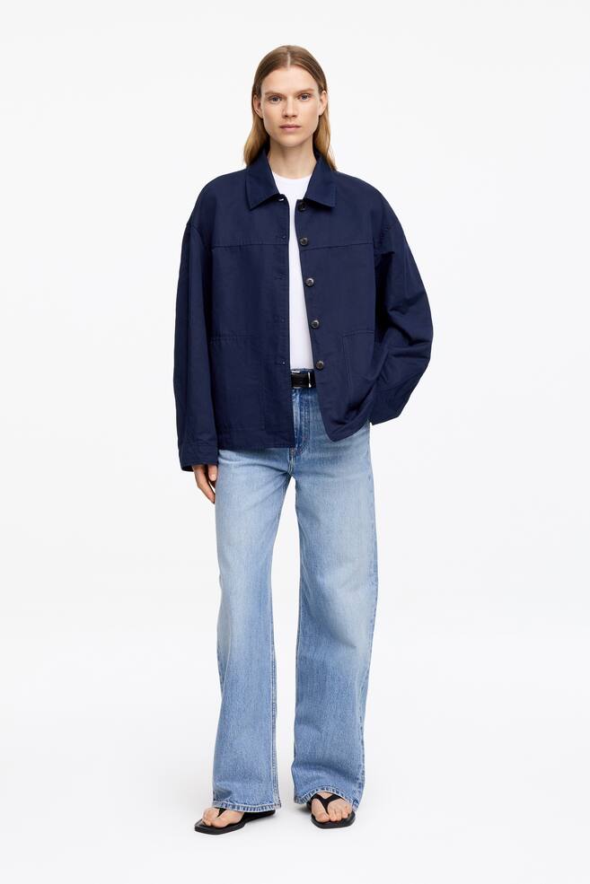Linen-Cotton Overshirt - Dark Blue/Beige - 2