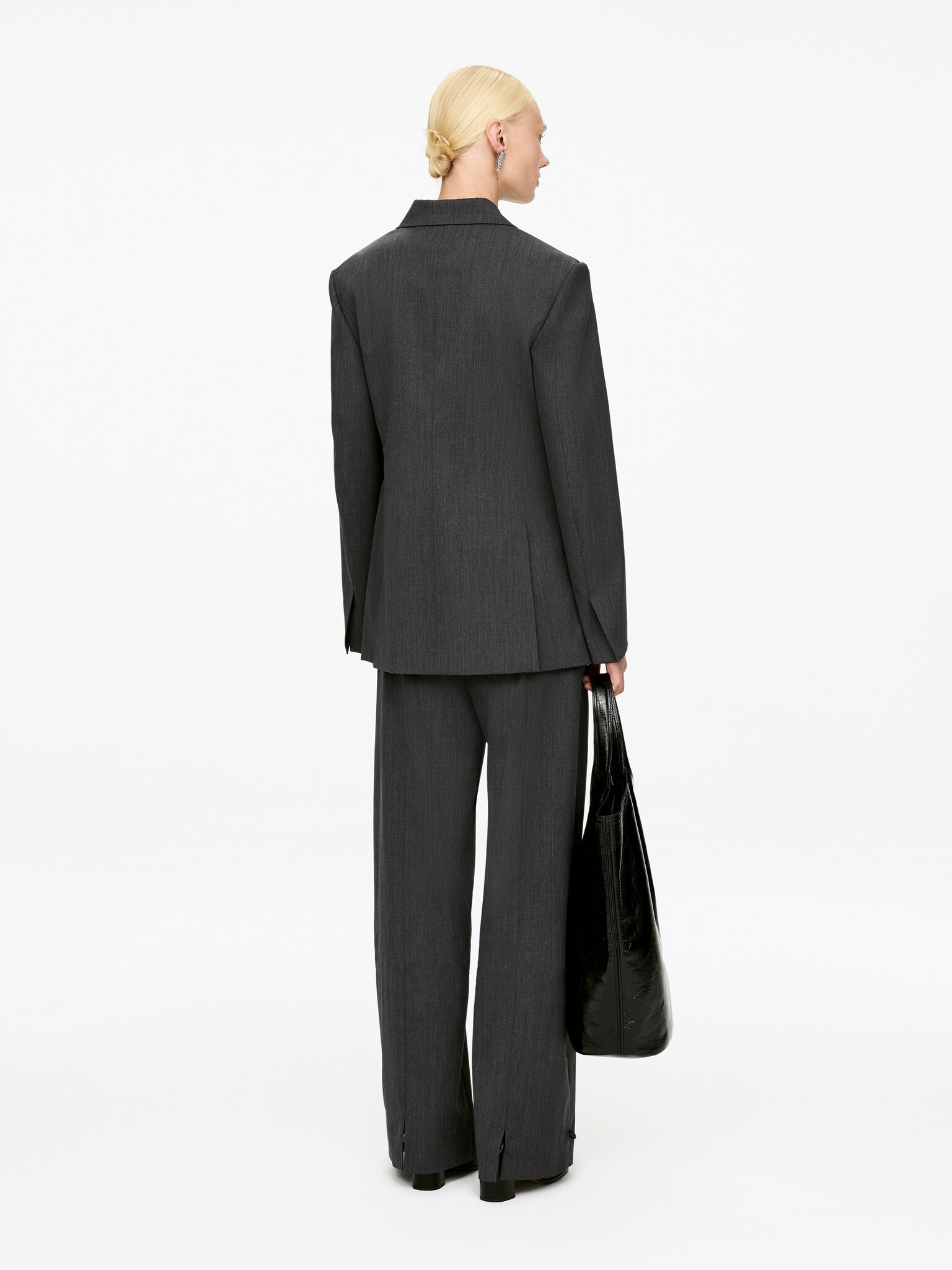 Wool-Blend Wrap Blazer - Grey Melange - 5