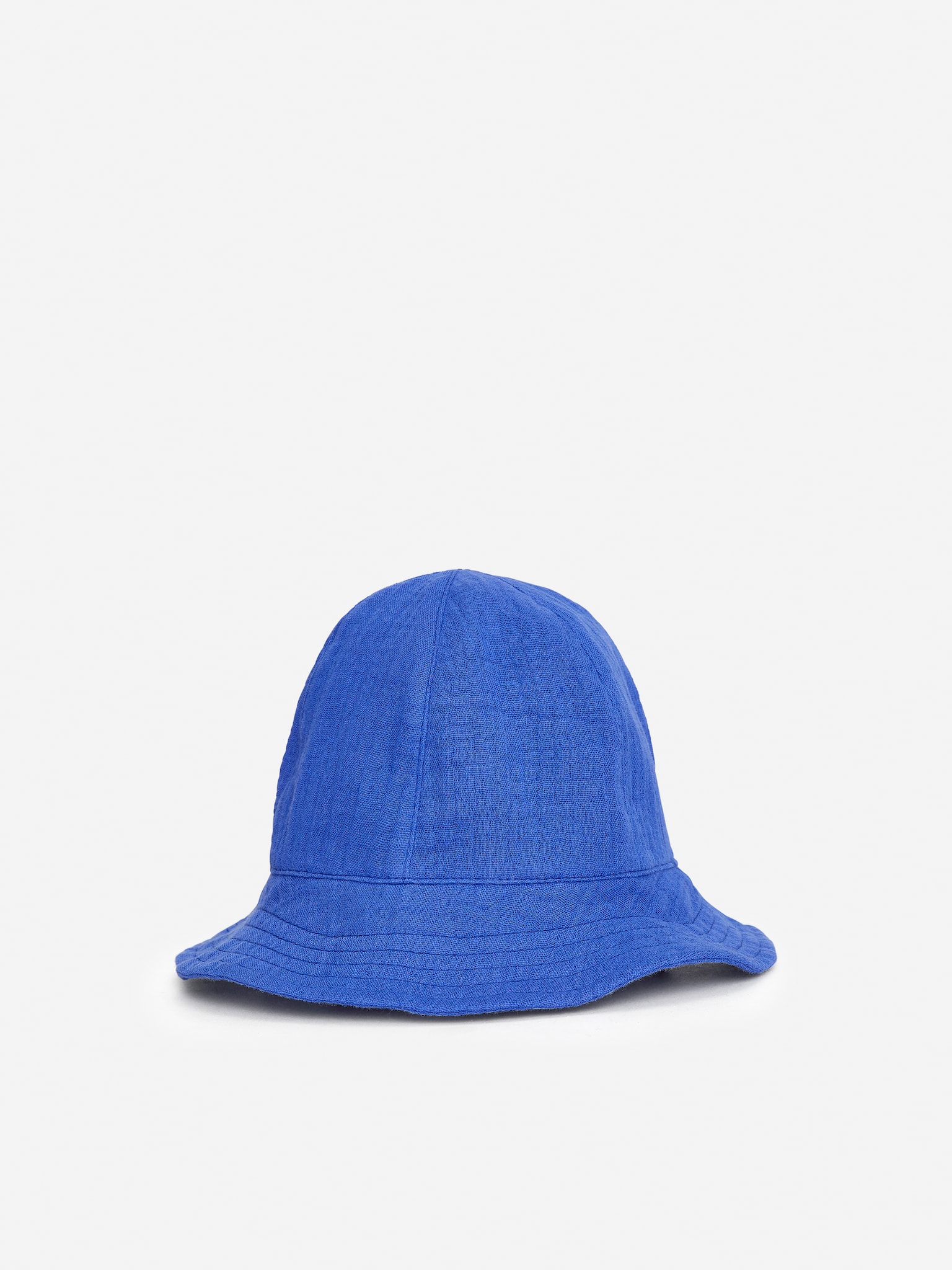 Chapeau en mousseline de coton - Bleu vif/Blanc cassé/Fleurs - 1