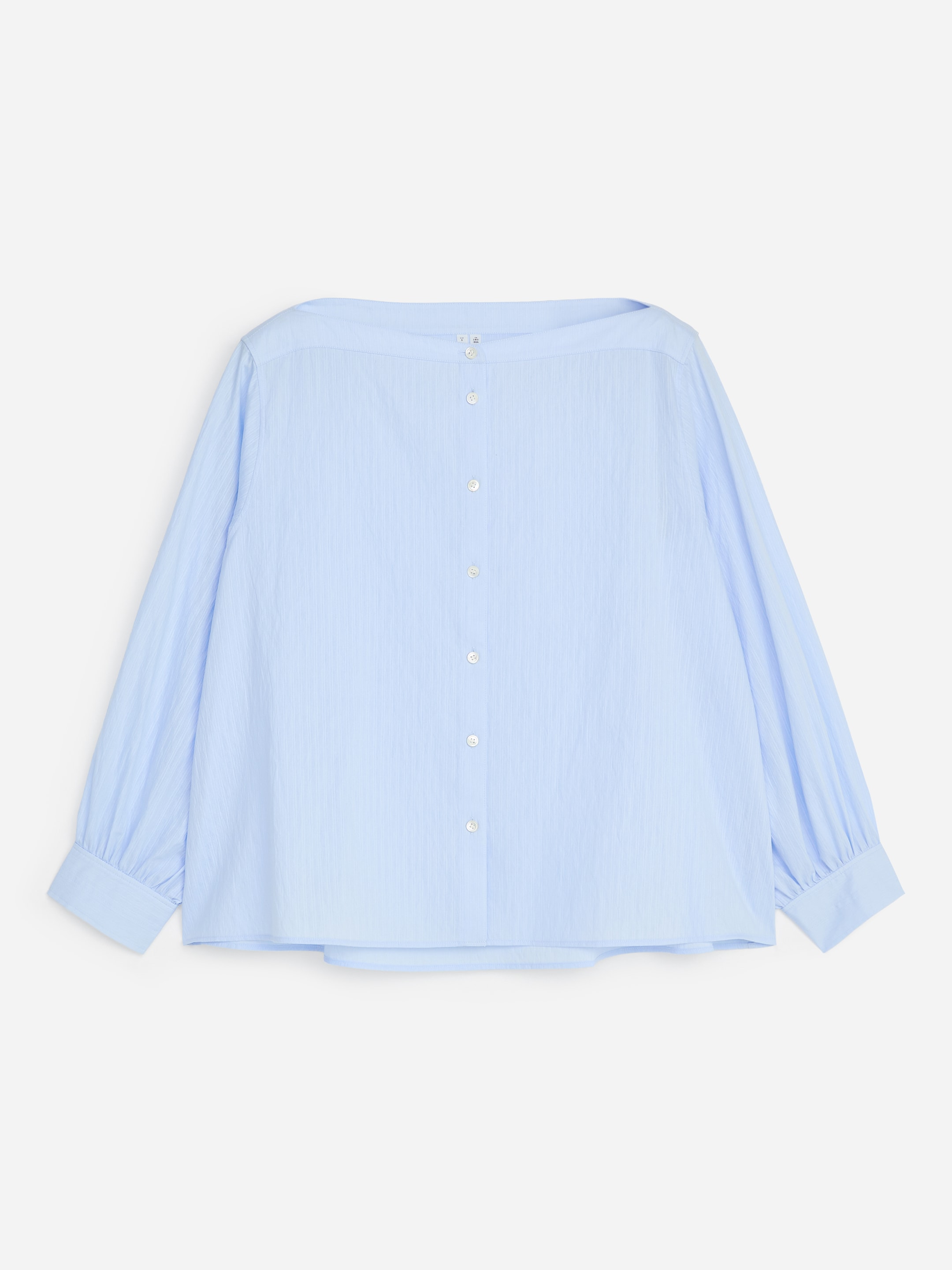 Boat-Neck Cotton Blouse-Blue-20434
