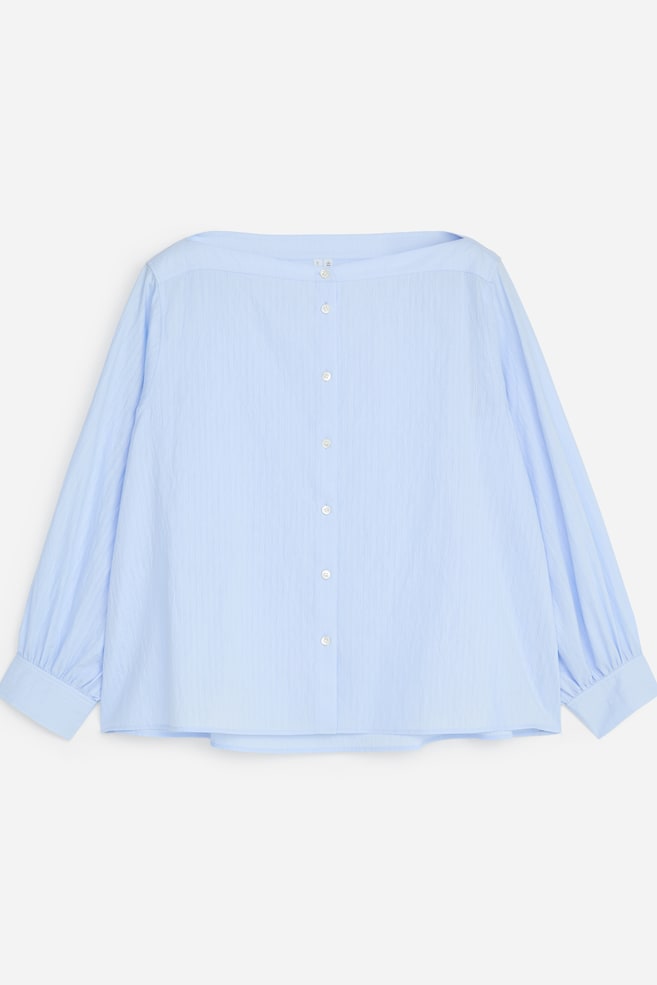 Katoenen blouse met boothals - Lichtblauw/Wit - 1