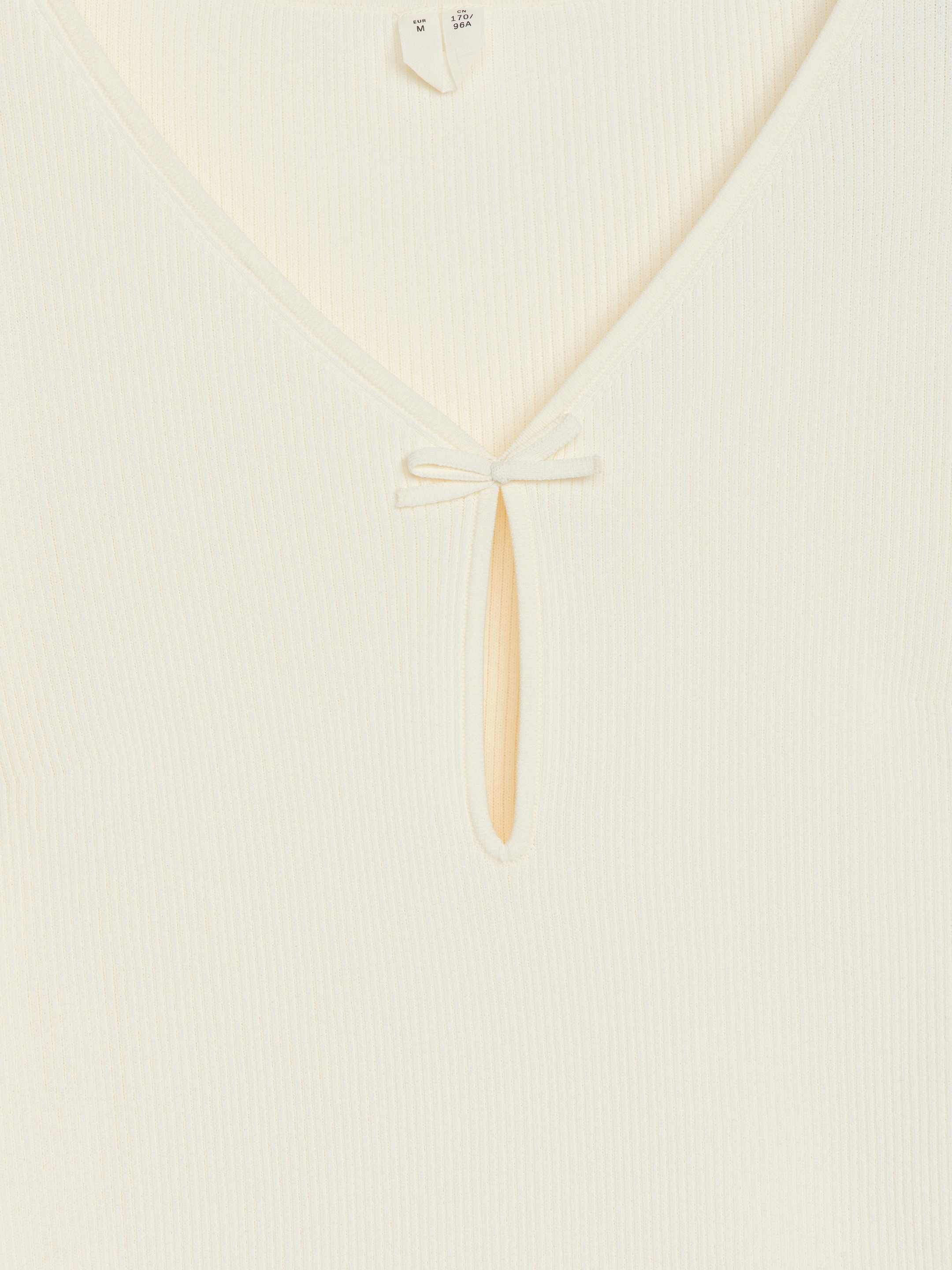 Geripptes Oberteil mit Schleife - Weiß - Slim Fit - Women - StillMedia/DescriptiveDetail - 1