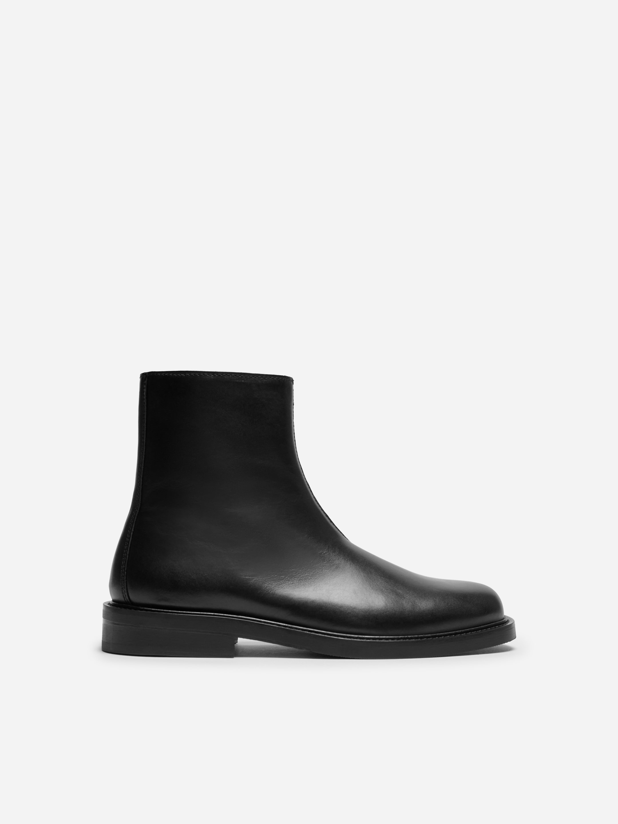 Leather Ankle Boots-Black-21380