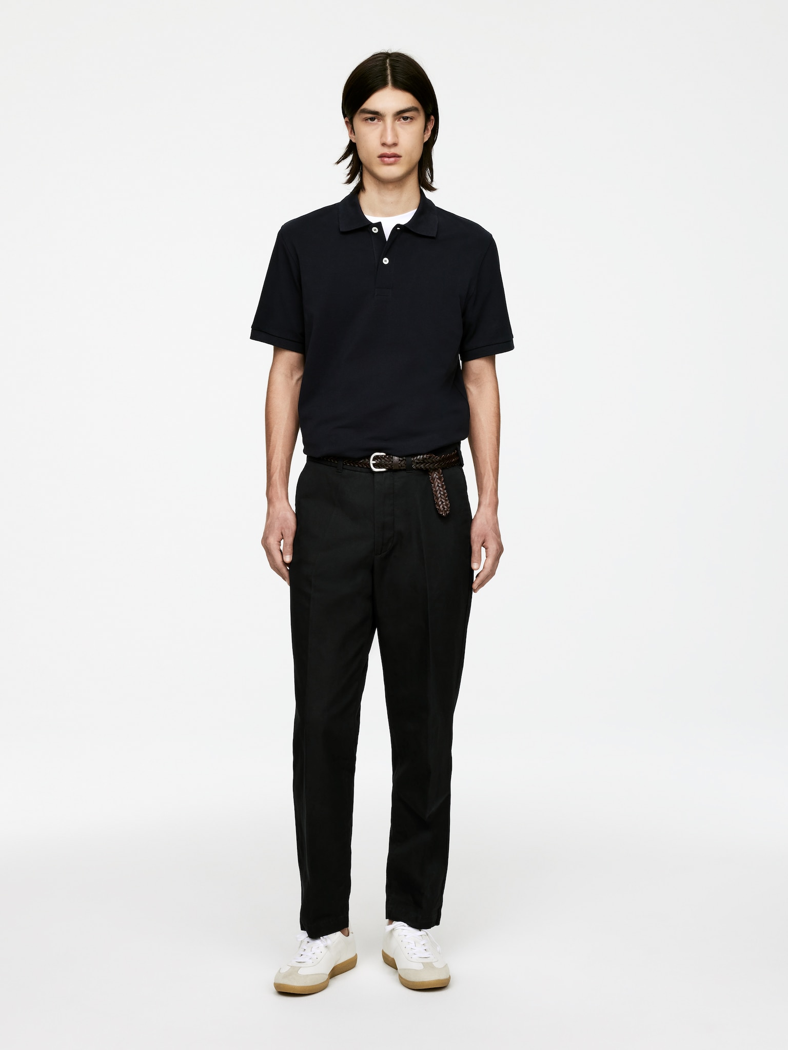 Regular Cropped Cotton-Linen Trousers - Black/Dark Blue/Off-White
