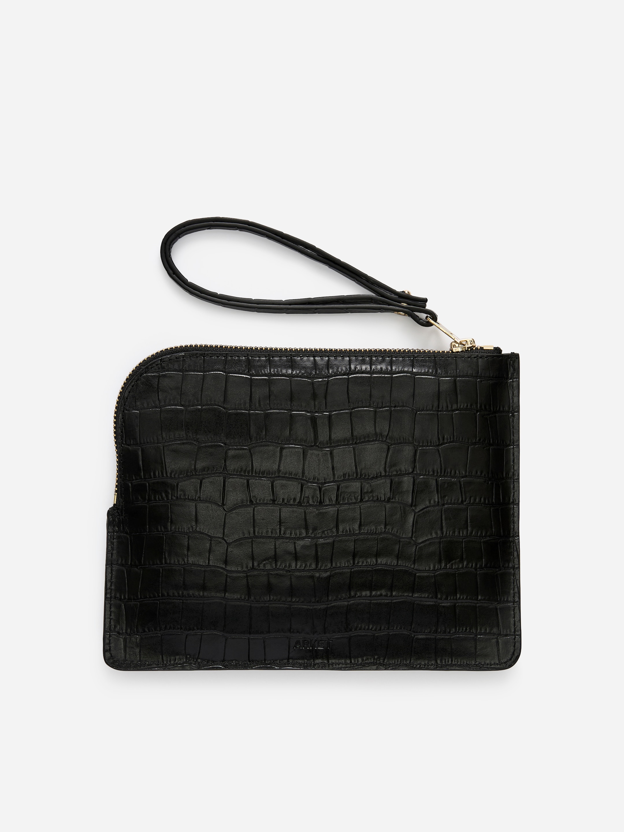 Croco-Effect Leather Pouch-#272627-17226