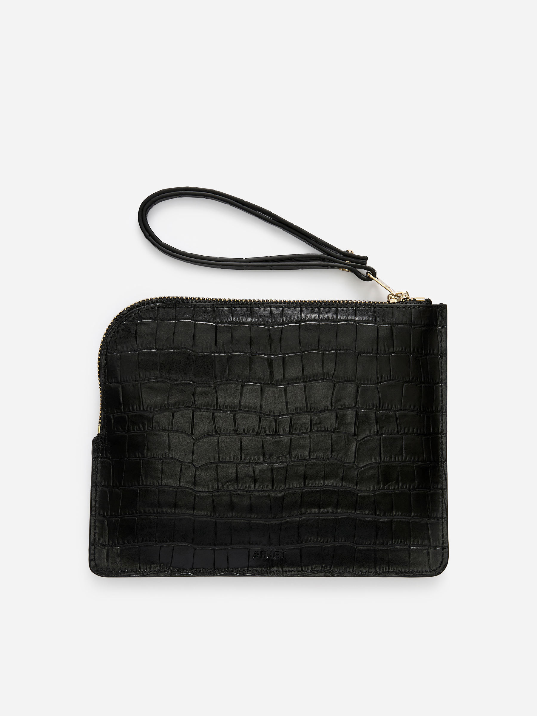 Croco-Effect Leather Pouch-#272627-17226