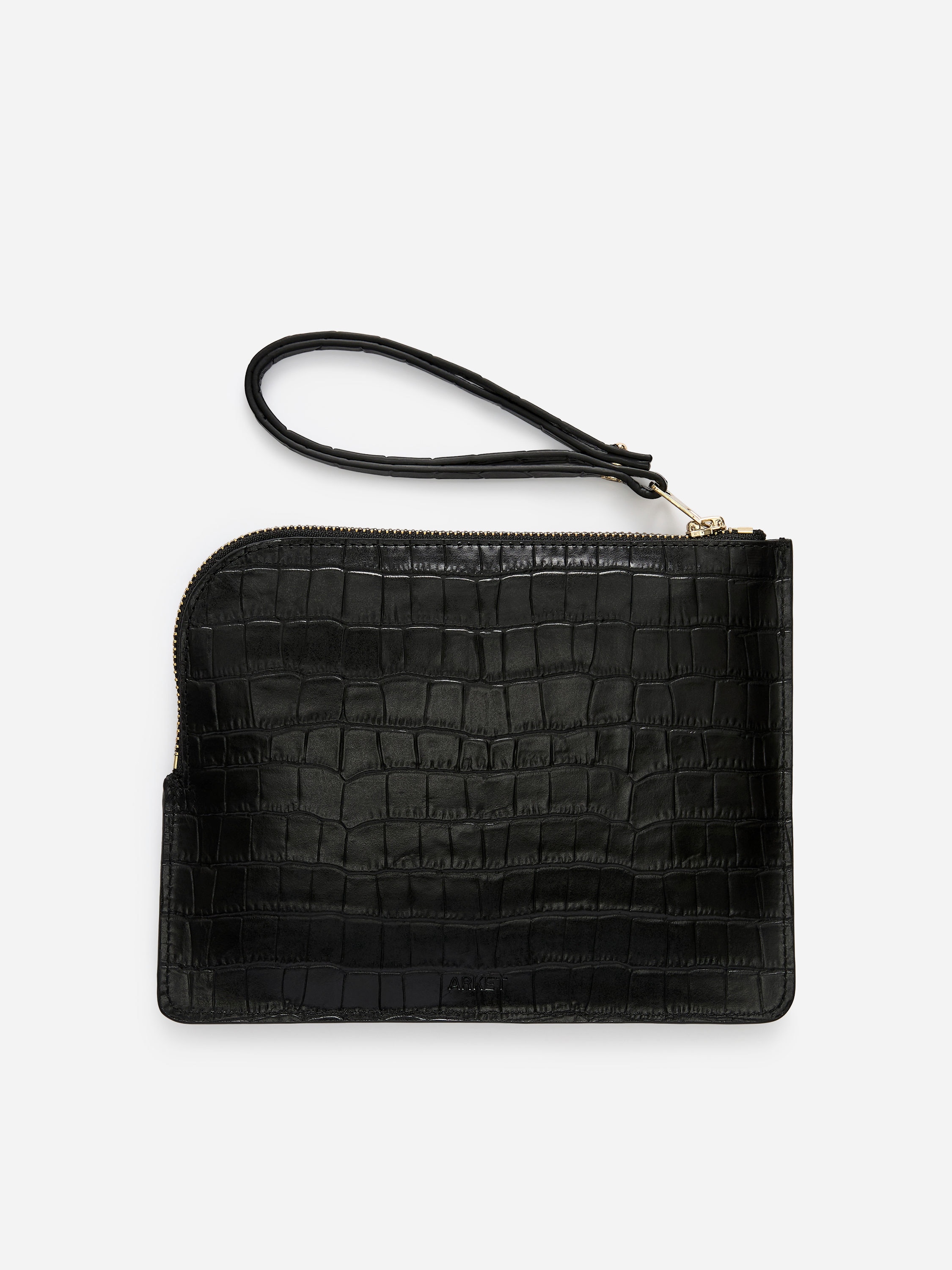 Croco-Effect Leather Pouch-#272627-17226