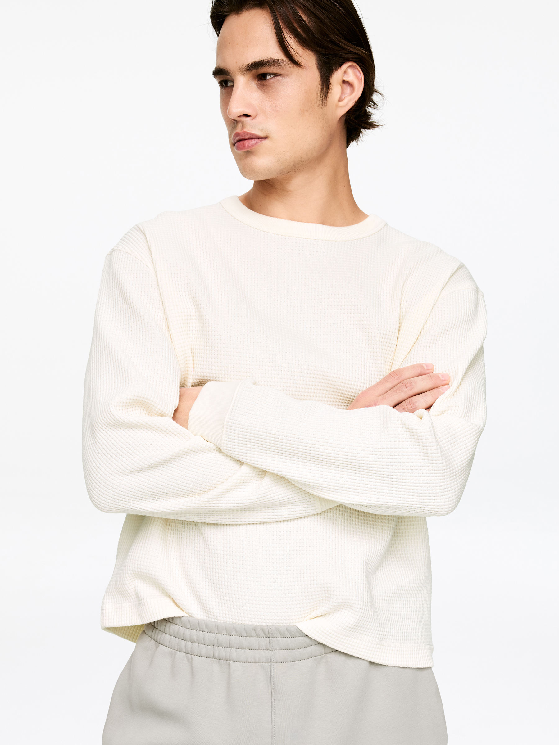 Langarmshirt mit Waffelstruktur - Cremeweiß - Regular Fit - Herren - StillMedia/Lookbook - 3