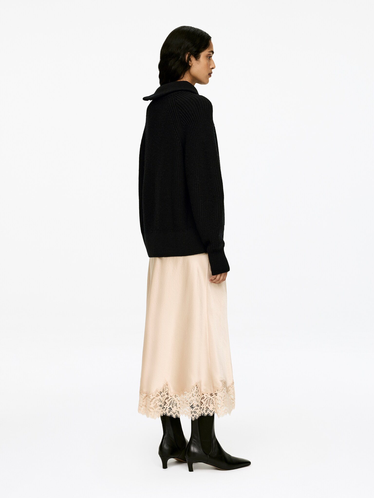 Wool-Blend Zip Cardigan - Black - 5