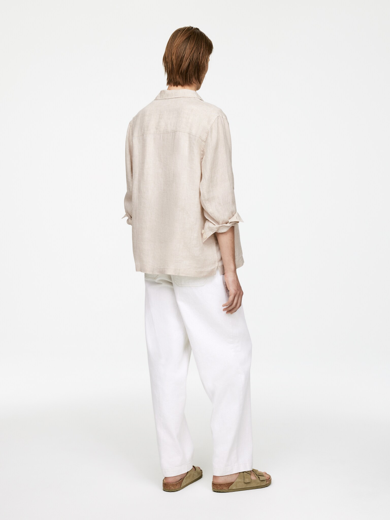 Chemise décontractée en lin - Beige/Noir/Bleu - 3