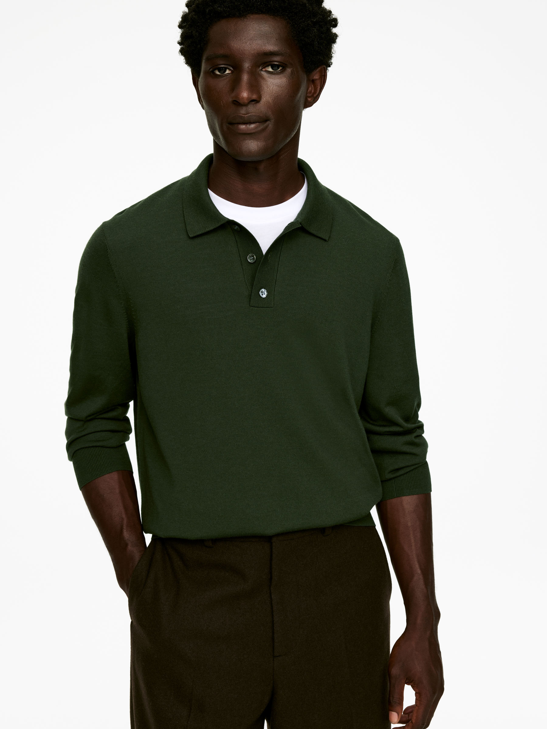 Merino Polo Jumper - Dark Green - Regular fit - Men - StillMedia/Lookbook - 16