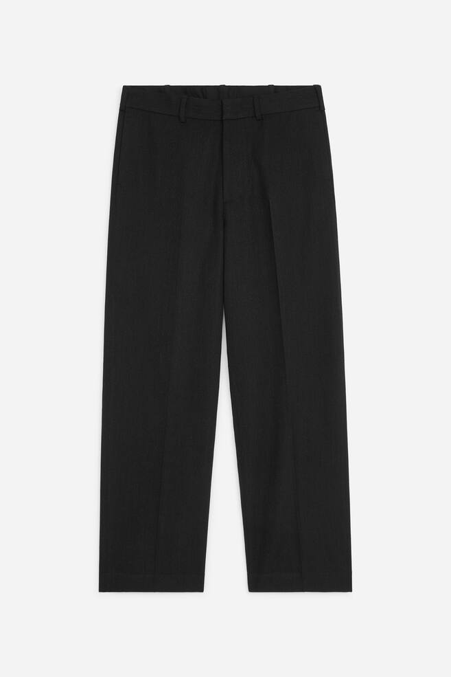Wide Tailored Wool Trousers - Charcoal/Dark Blue - 1