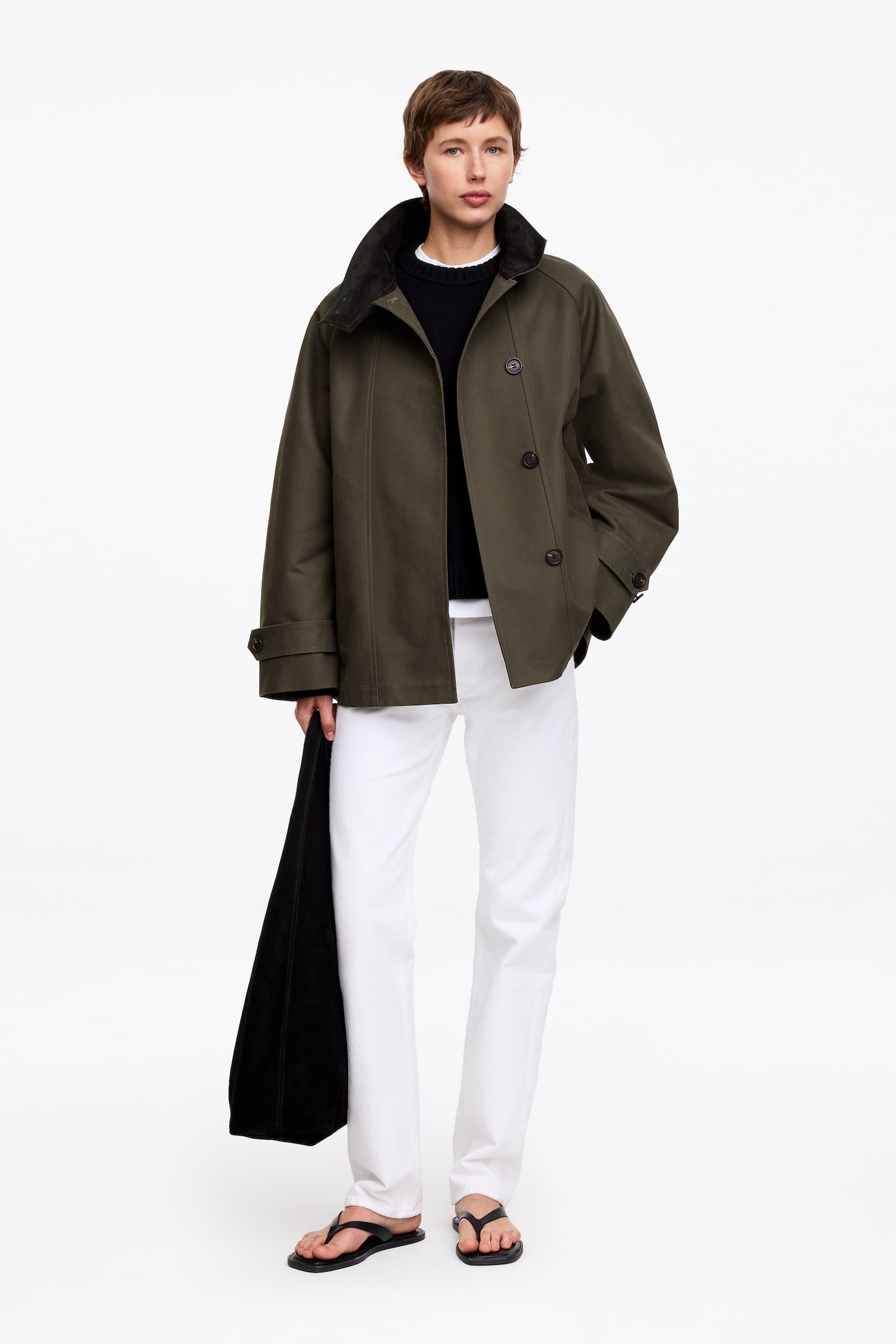 Luźna bawełniana kurtka - Zielony khaki/Ciemnoszary - 1